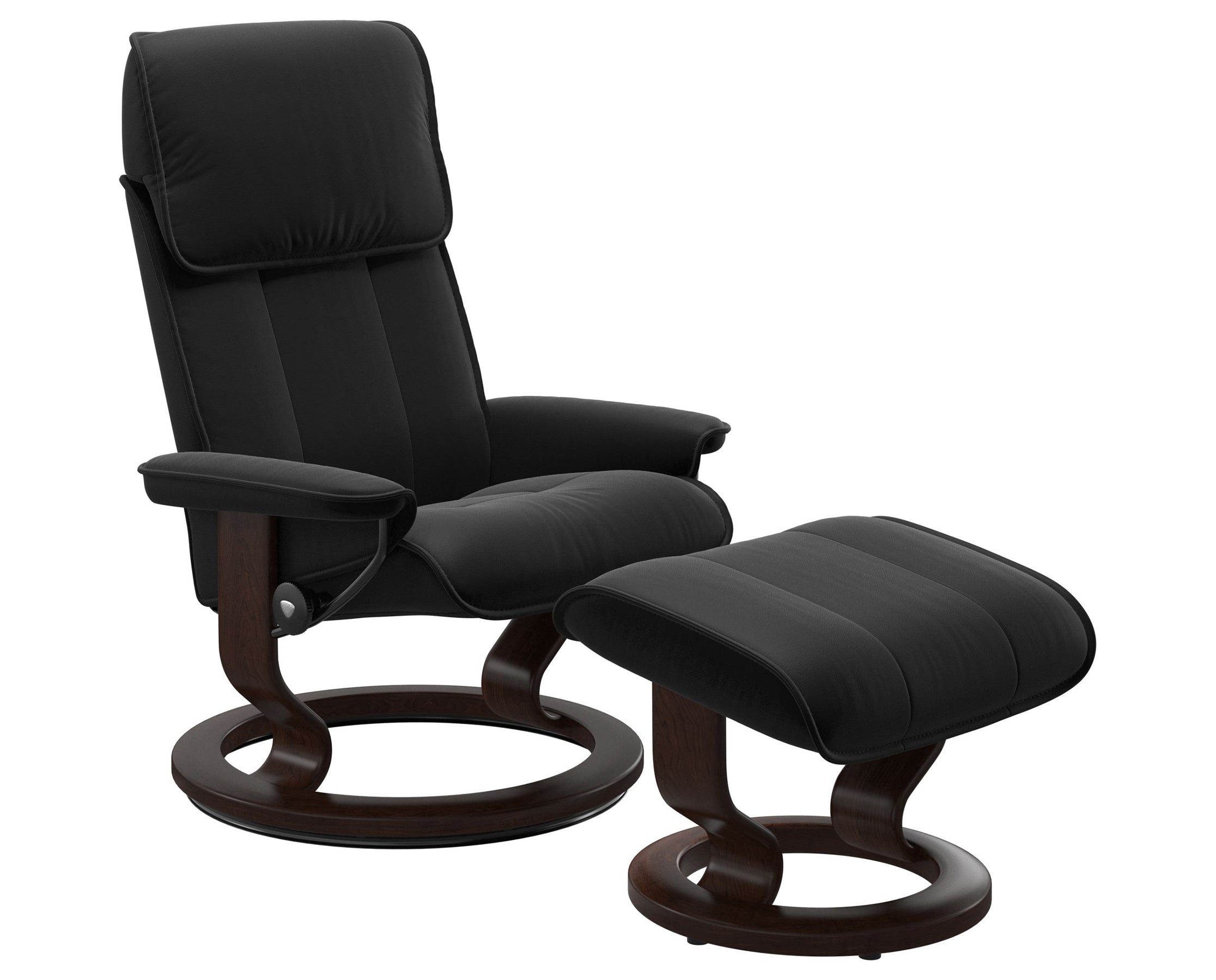 Paloma Leather Black M/L and Brown Base | Stressless Admiral Classic Recliner | Valley Ridge Furniture