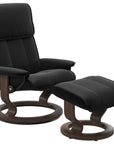 Paloma Leather Black M/L and Walnut Base | Stressless Admiral Classic Recliner | Valley Ridge Furniture