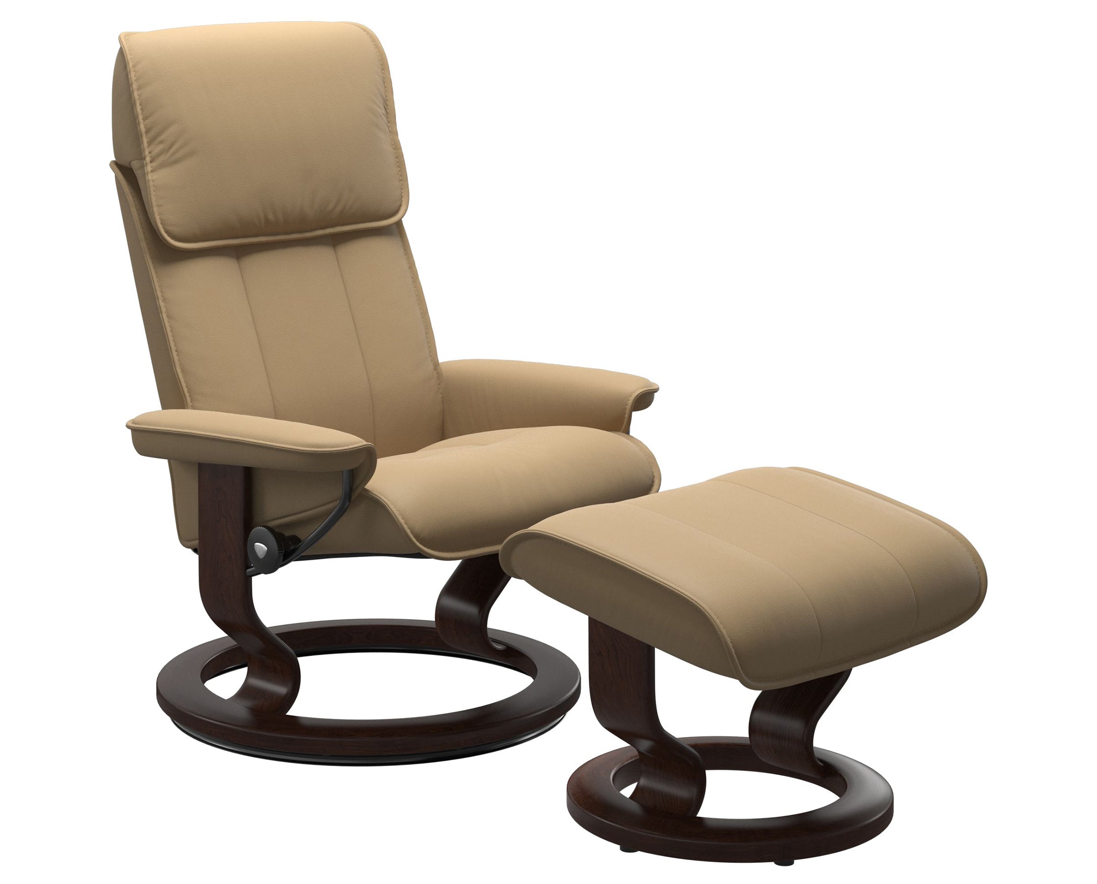 Paloma Leather Sand M/L and Brown Base | Stressless Admiral Classic Recliner | Valley Ridge Furniture