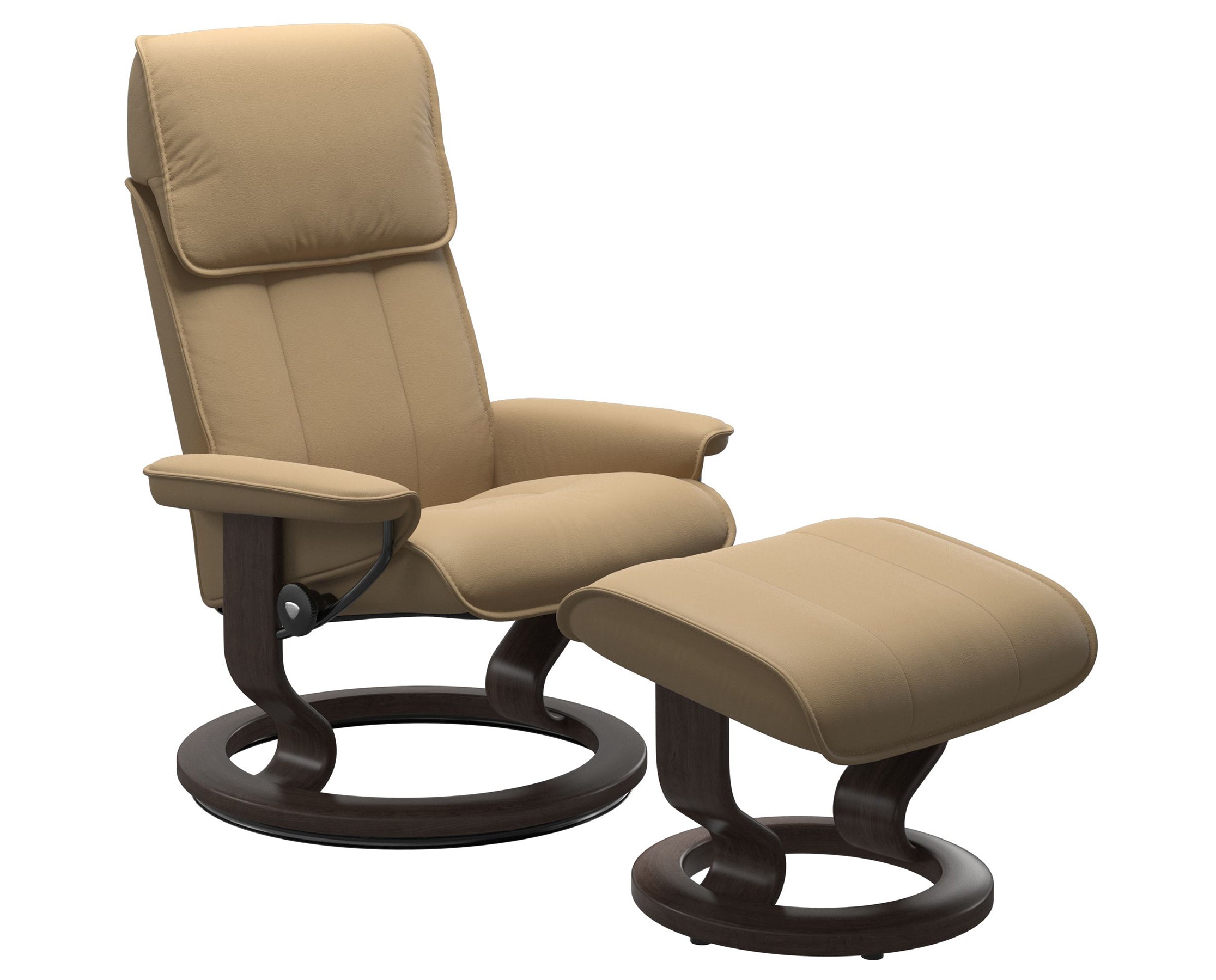 Paloma Leather Sand M/L and Wenge Base | Stressless Admiral Classic Recliner | Valley Ridge Furniture