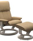 Paloma Leather Sand M/L and Whitewash Base | Stressless Admiral Classic Recliner | Valley Ridge Furniture