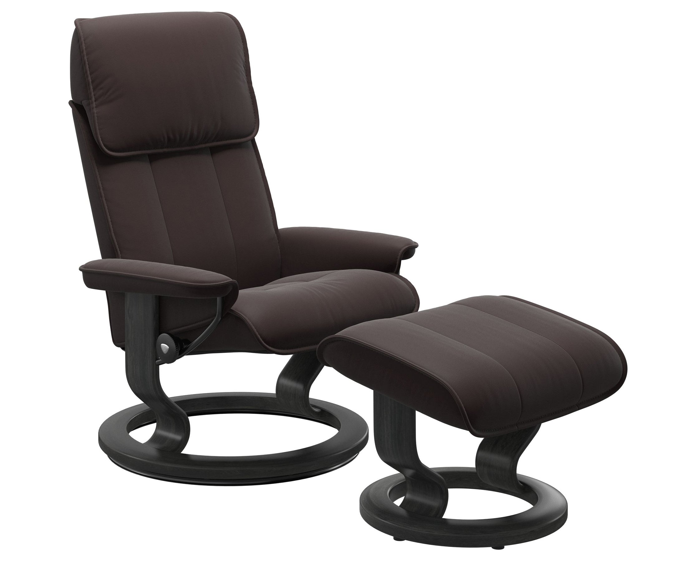 Paloma Leather Chocolate M/L and Grey Base | Stressless Admiral Classic Recliner | Valley Ridge Furniture