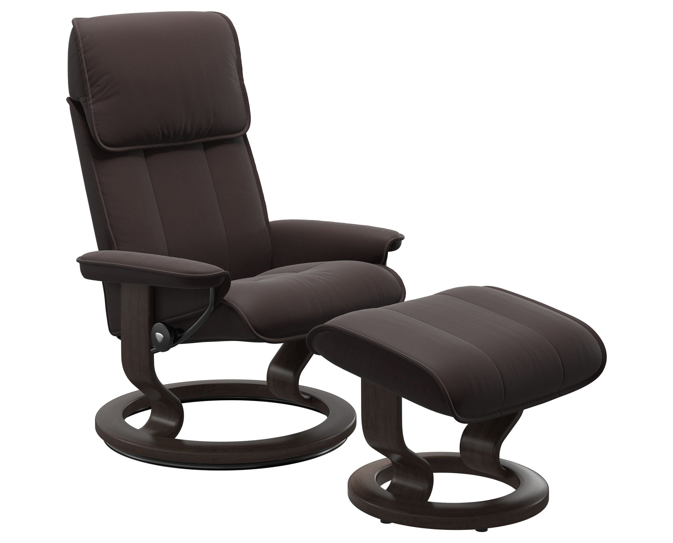 Paloma Leather Chocolate M/L and Wenge Base | Stressless Admiral Classic Recliner | Valley Ridge Furniture