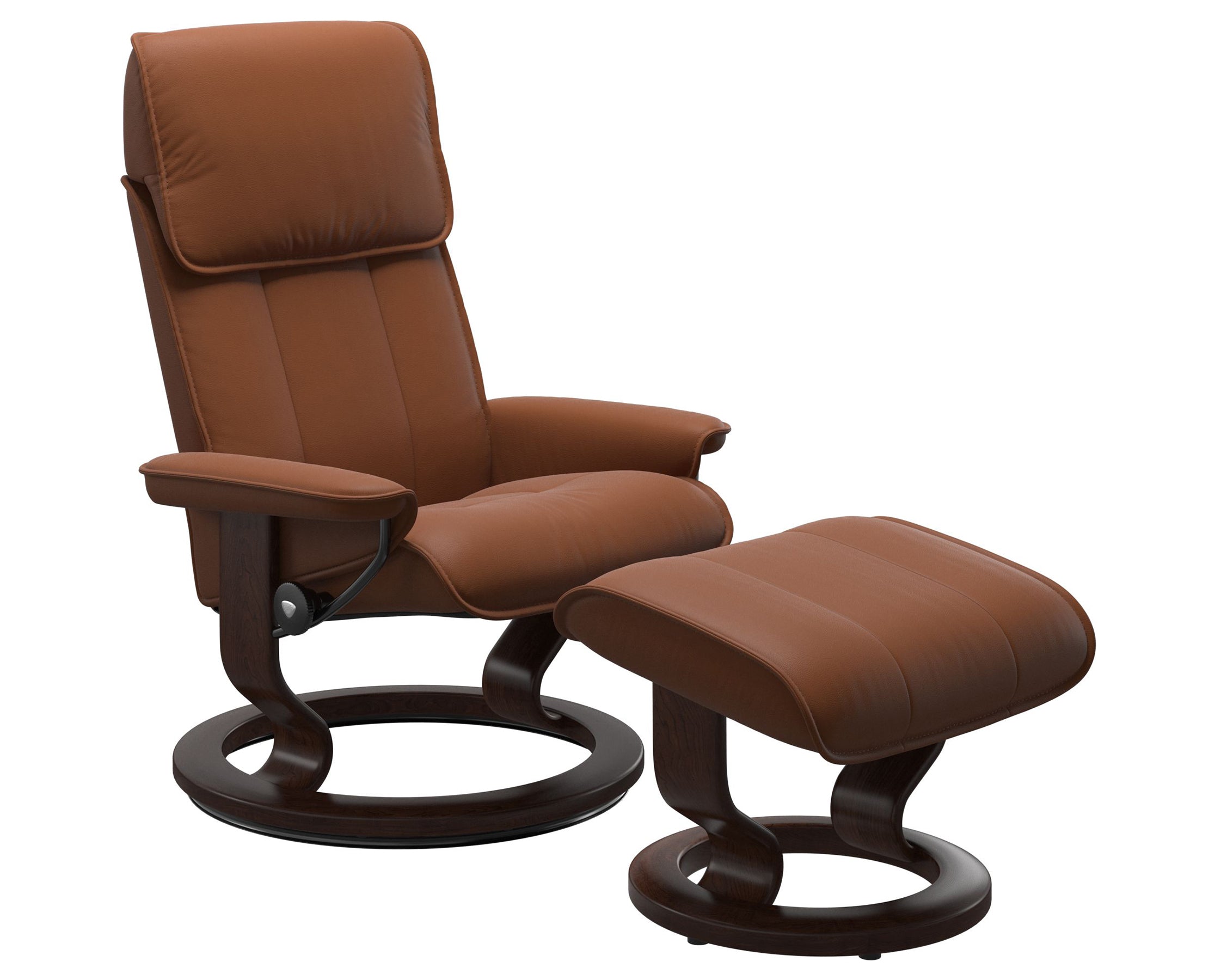 Paloma Leather New Cognac M/L and Brown Base | Stressless Admiral Classic Recliner | Valley Ridge Furniture