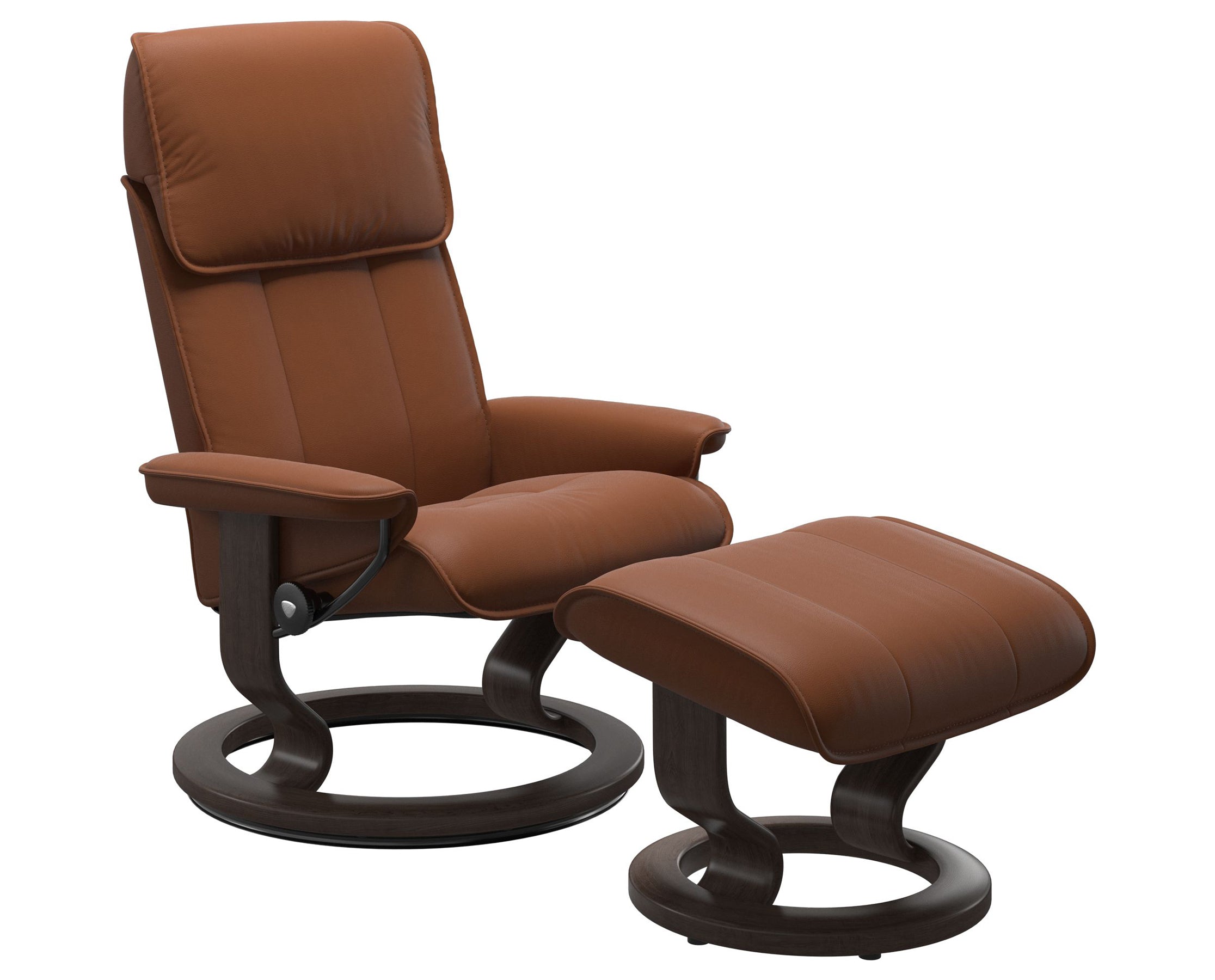 Paloma Leather New Cognac M/L and Wenge Base | Stressless Admiral Classic Recliner | Valley Ridge Furniture