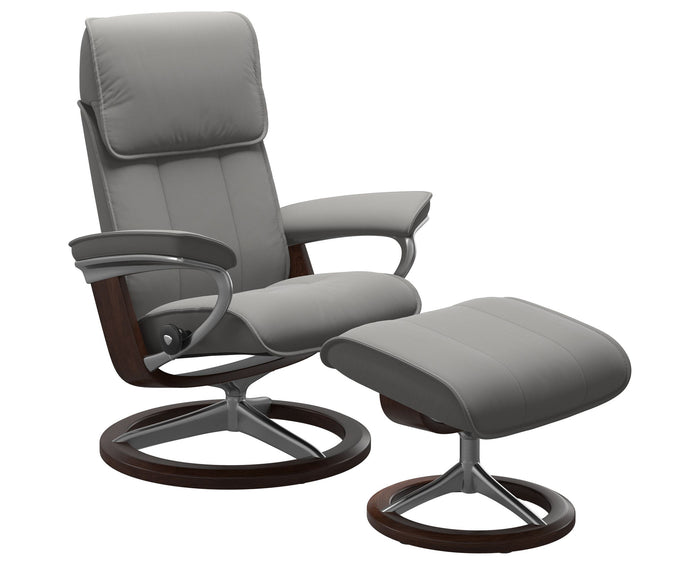 Paloma Leather Silver Grey M/L & Brown Base | Stressless Admiral Signature Recliner | Valley Ridge Furniture