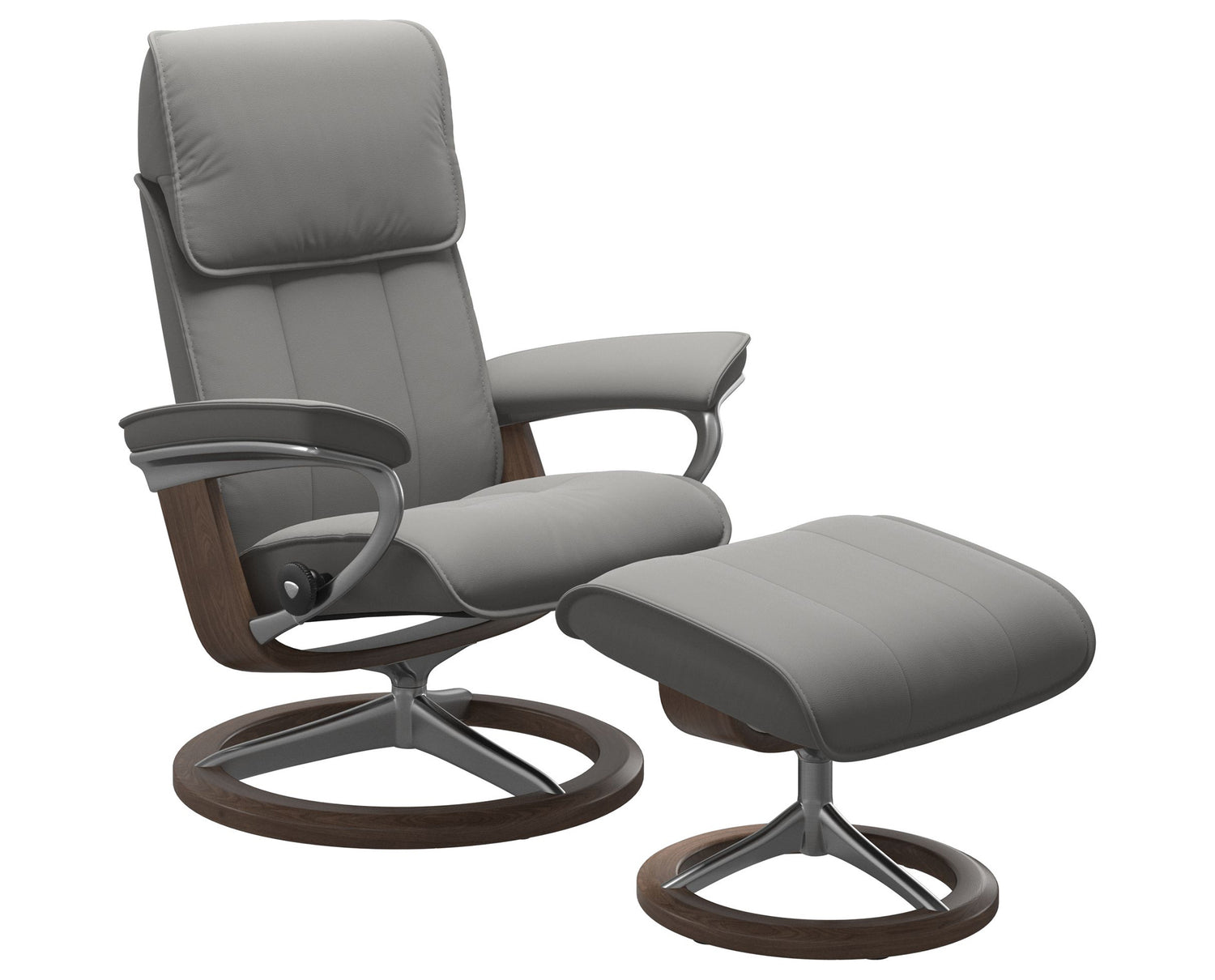 Paloma Leather Silver Grey M/L and Walnut Base | Stressless Admiral Signature Recliner | Valley Ridge Furniture