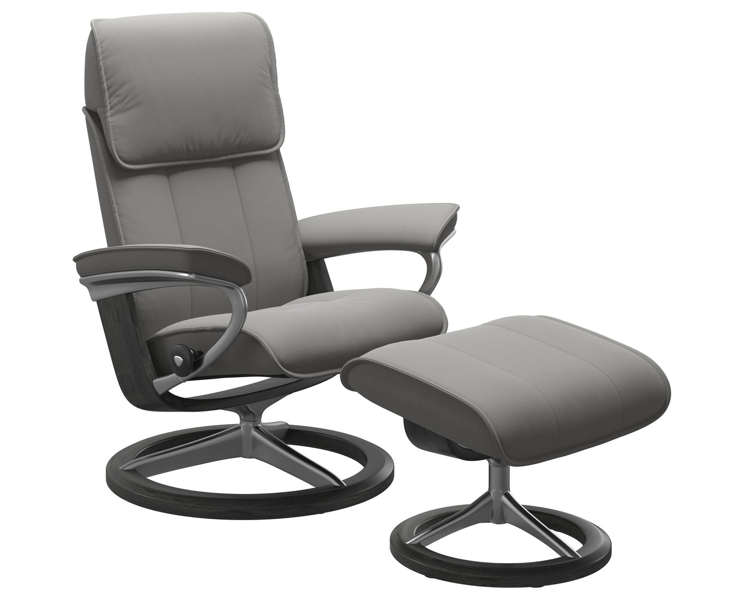 Paloma Leather Silver Grey M/L and Grey Base | Stressless Admiral Signature Recliner | Valley Ridge Furniture