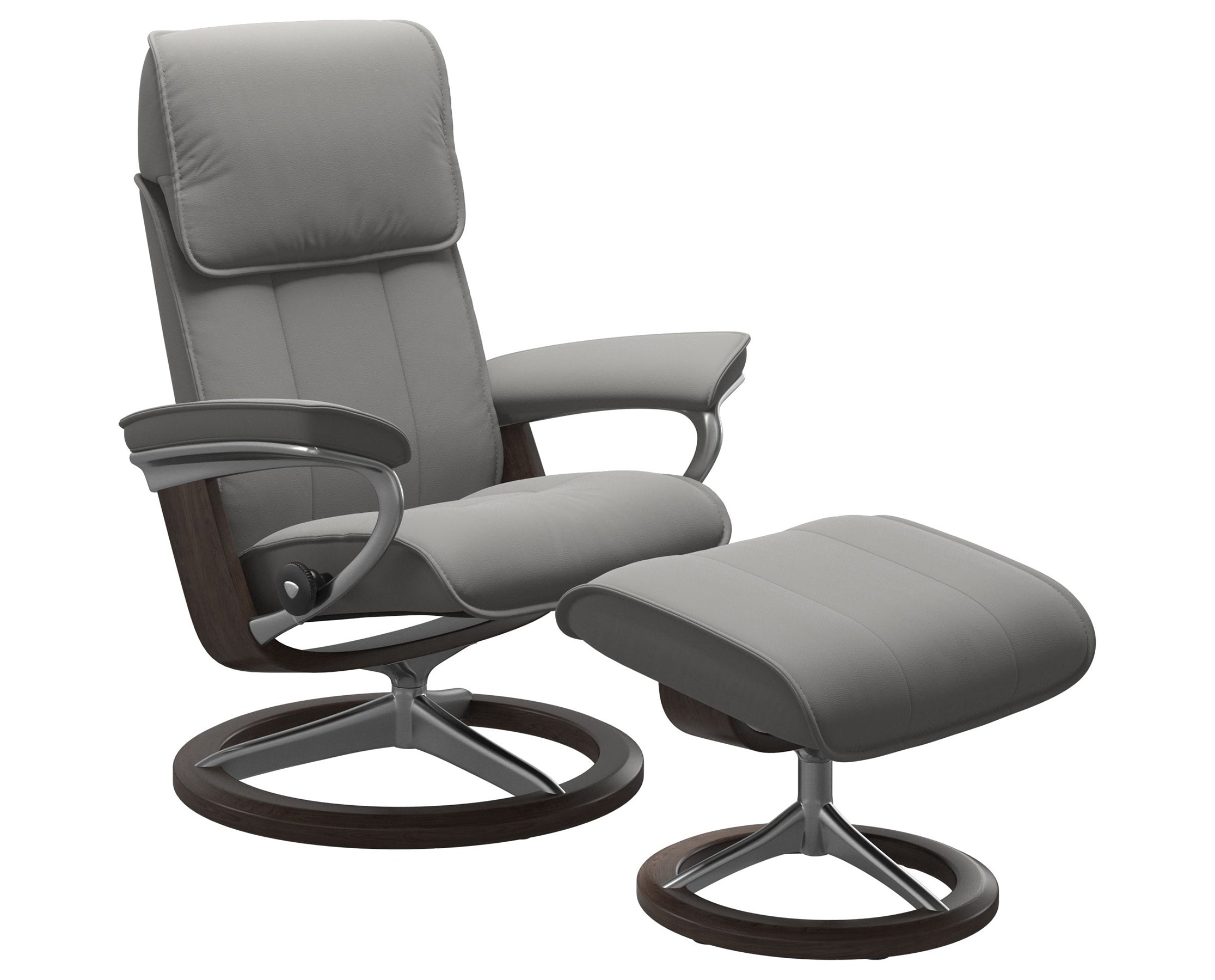 Paloma Leather Silver Grey M/L and Wenge Base | Stressless Admiral Signature Recliner | Valley Ridge Furniture