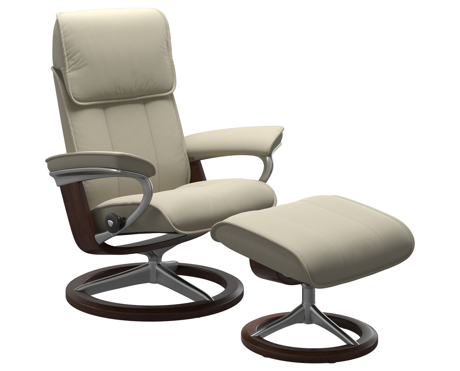 Paloma Leather Light Grey M/L and Brown Base | Stressless Admiral Signature Recliner | Valley Ridge Furniture