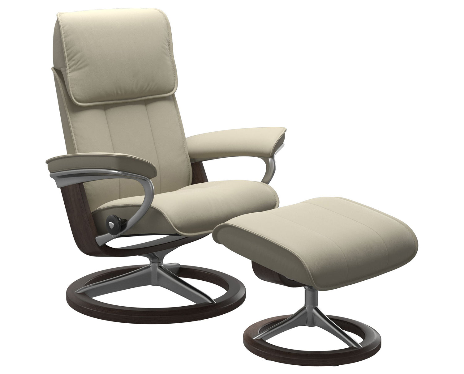 Paloma Leather Light Grey M/L and Wenge Base | Stressless Admiral Signature Recliner | Valley Ridge Furniture