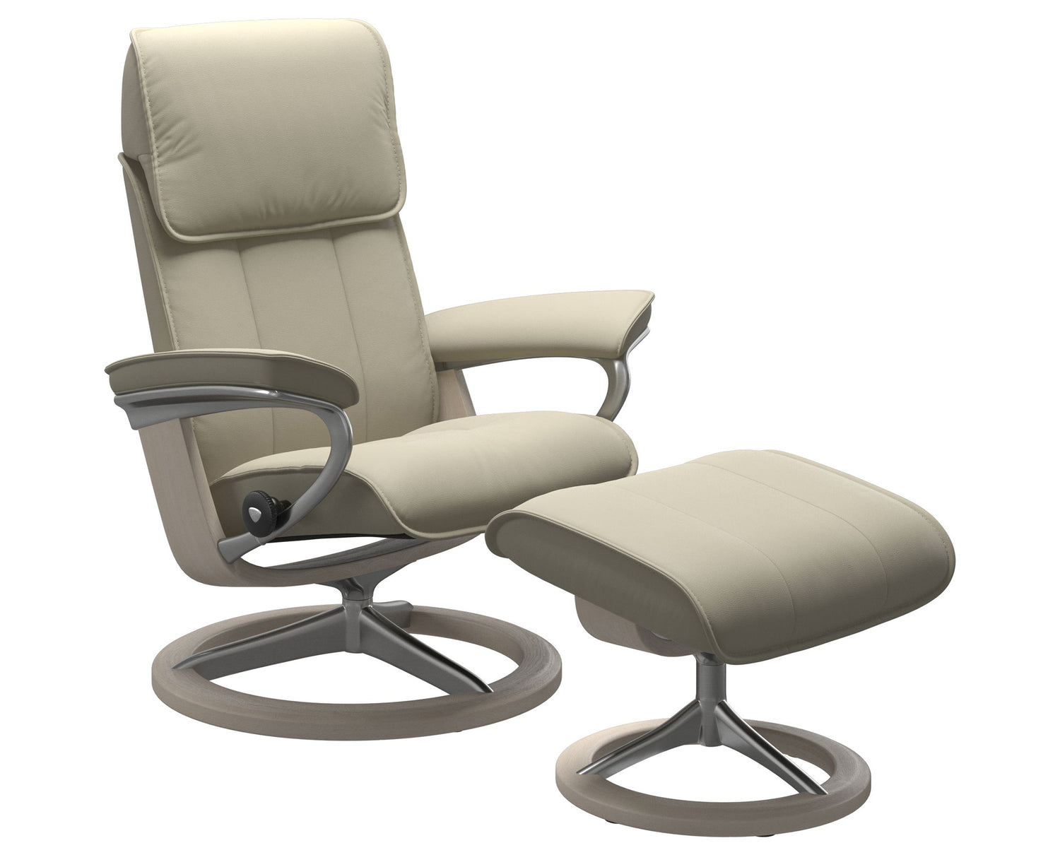 Paloma Leather Light Grey M/L and Whitewash Base | Stressless Admiral Signature Recliner | Valley Ridge Furniture