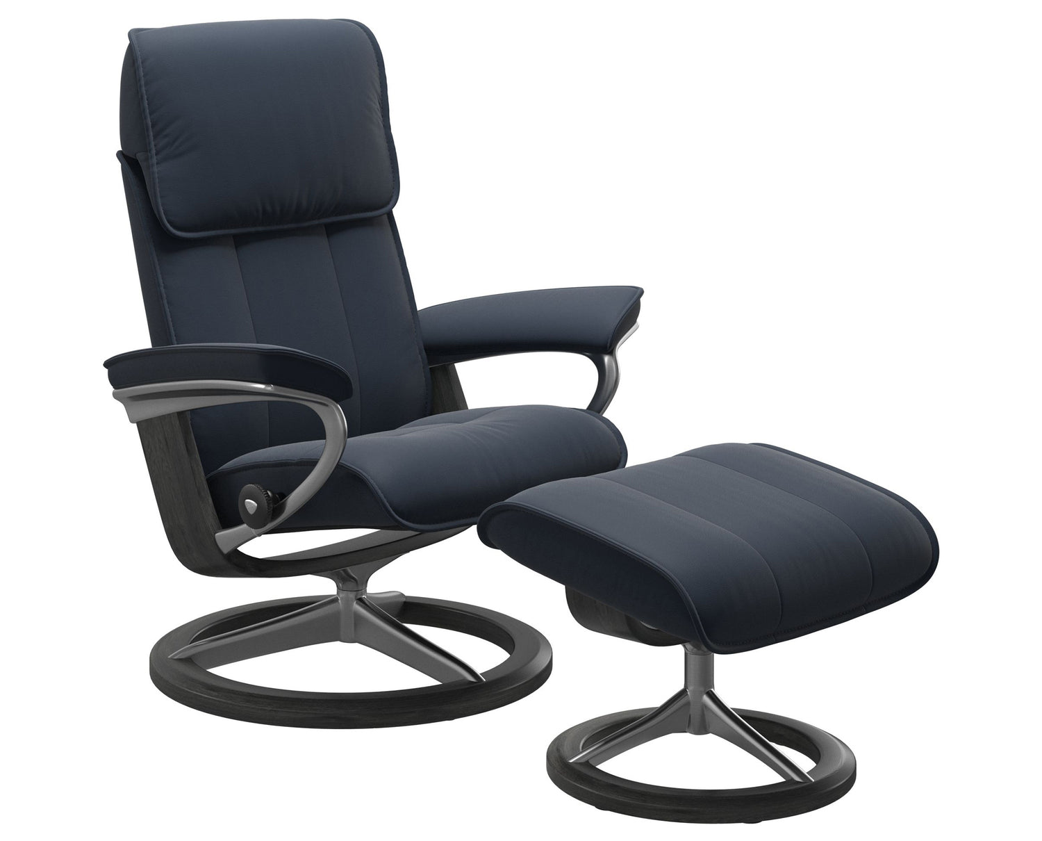 Paloma Leather Oxford Blue M/L and Grey Base | Stressless Admiral Signature Recliner | Valley Ridge Furniture
