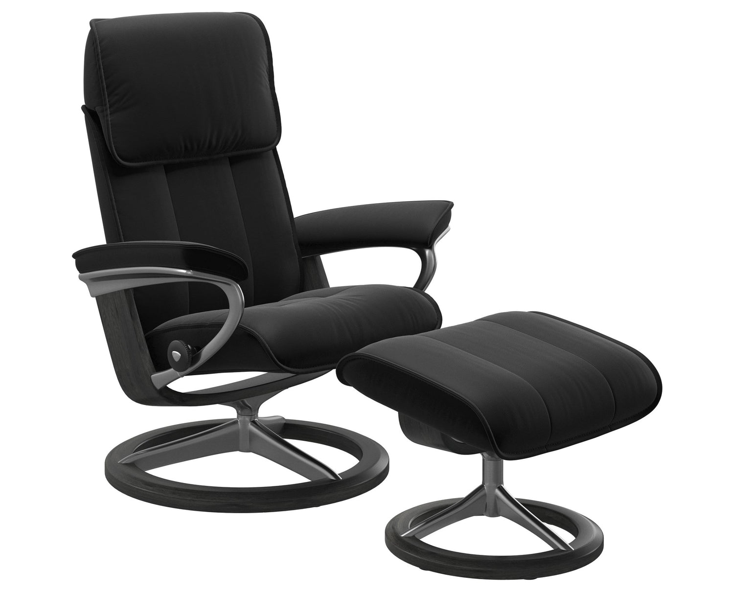 Paloma Leather Black M/L and Grey Base | Stressless Admiral Signature Recliner | Valley Ridge Furniture