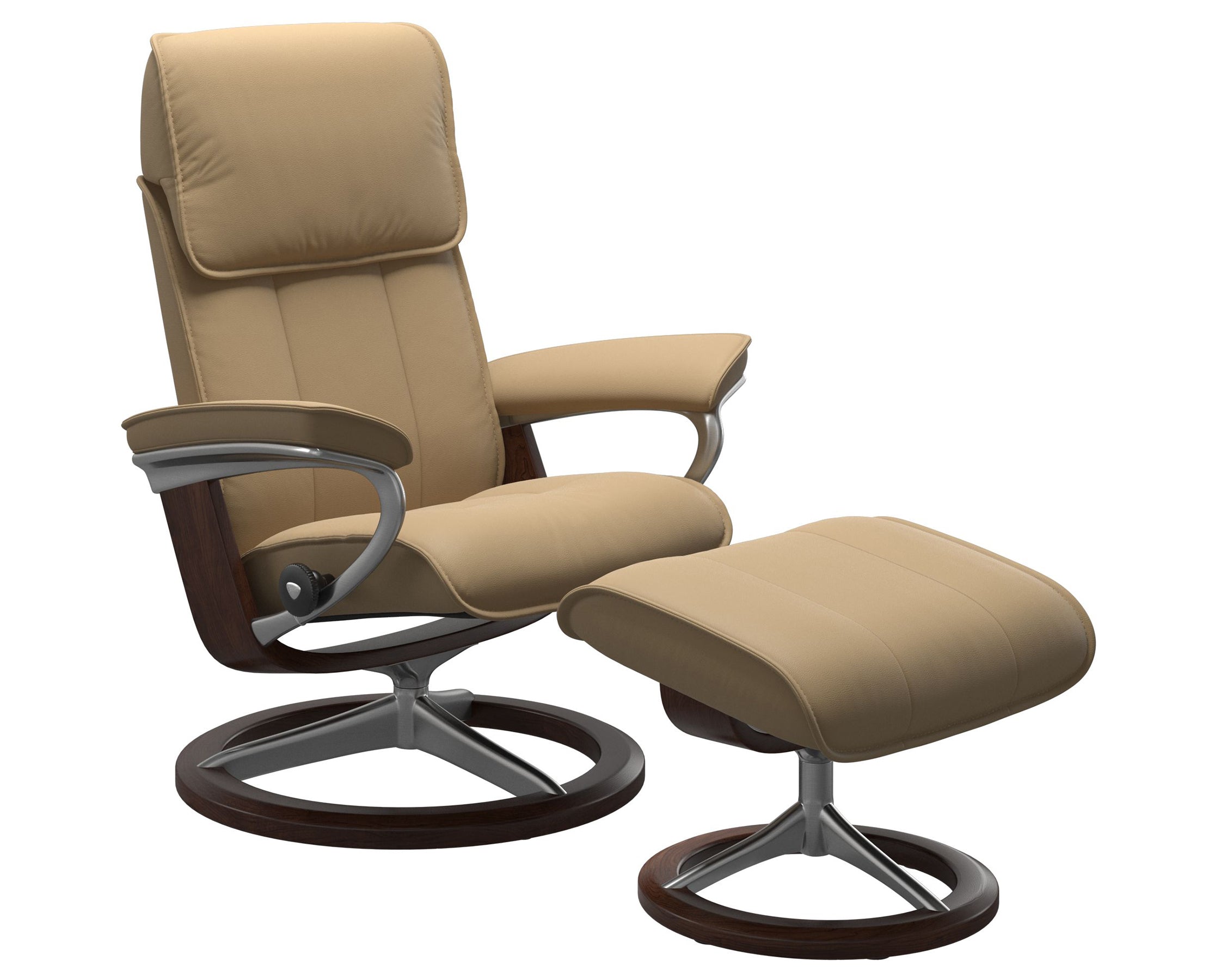 Paloma Leather Sand M/L and Brown Base | Stressless Admiral Signature Recliner | Valley Ridge Furniture