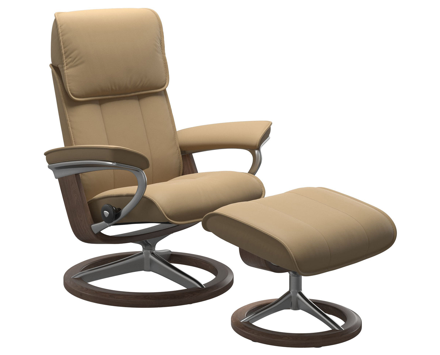 Paloma Leather Sand M/L and Walnut Base | Stressless Admiral Signature Recliner | Valley Ridge Furniture