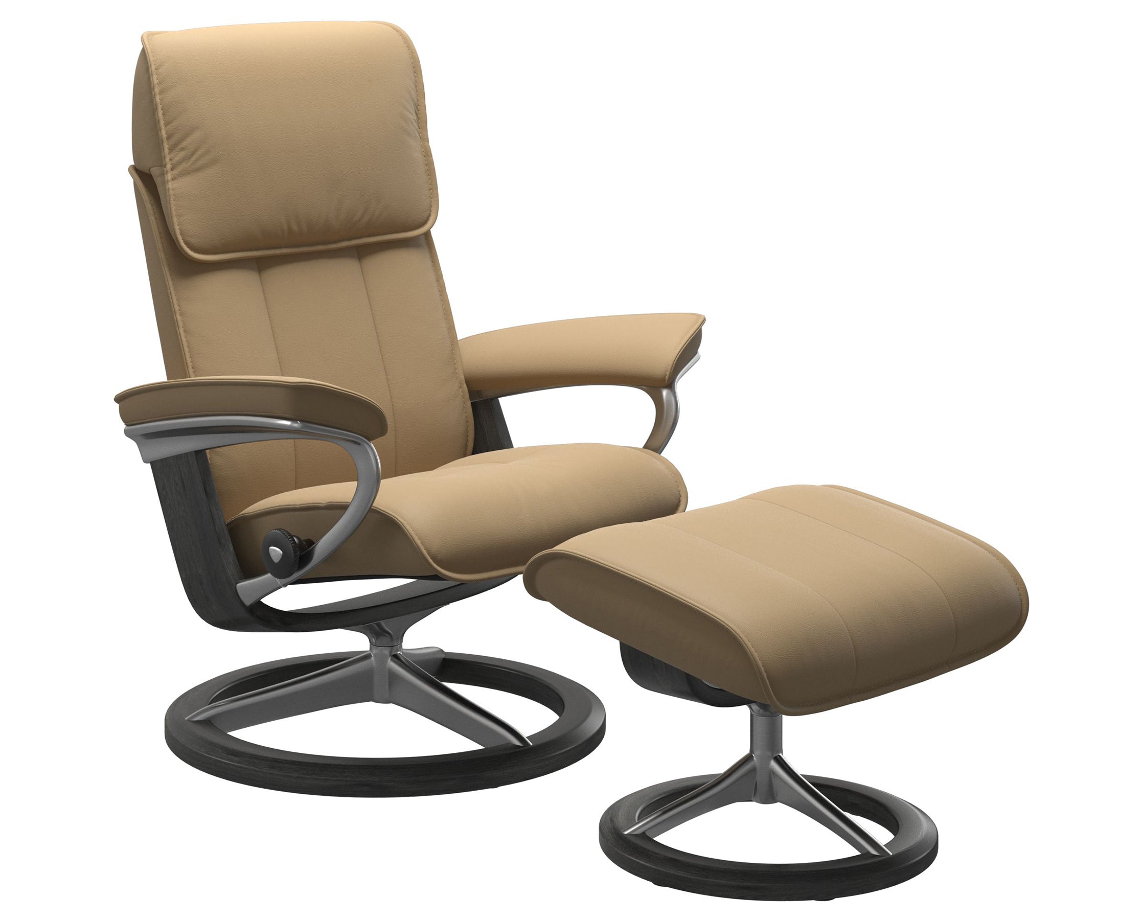 Paloma Leather Sand M/L and Grey Base | Stressless Admiral Signature Recliner | Valley Ridge Furniture