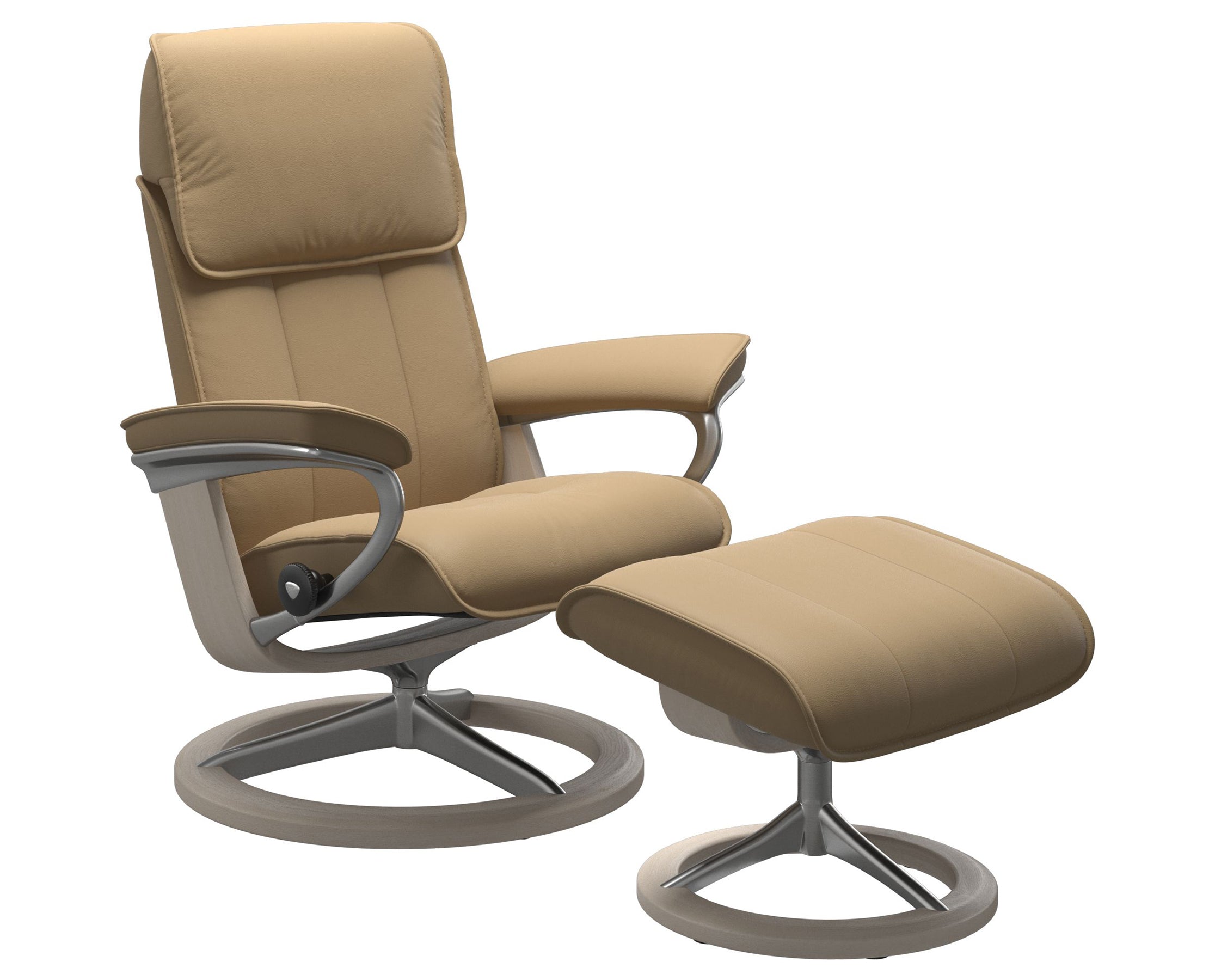 Paloma Leather Sand M/L and Whitewash Base | Stressless Admiral Signature Recliner | Valley Ridge Furniture