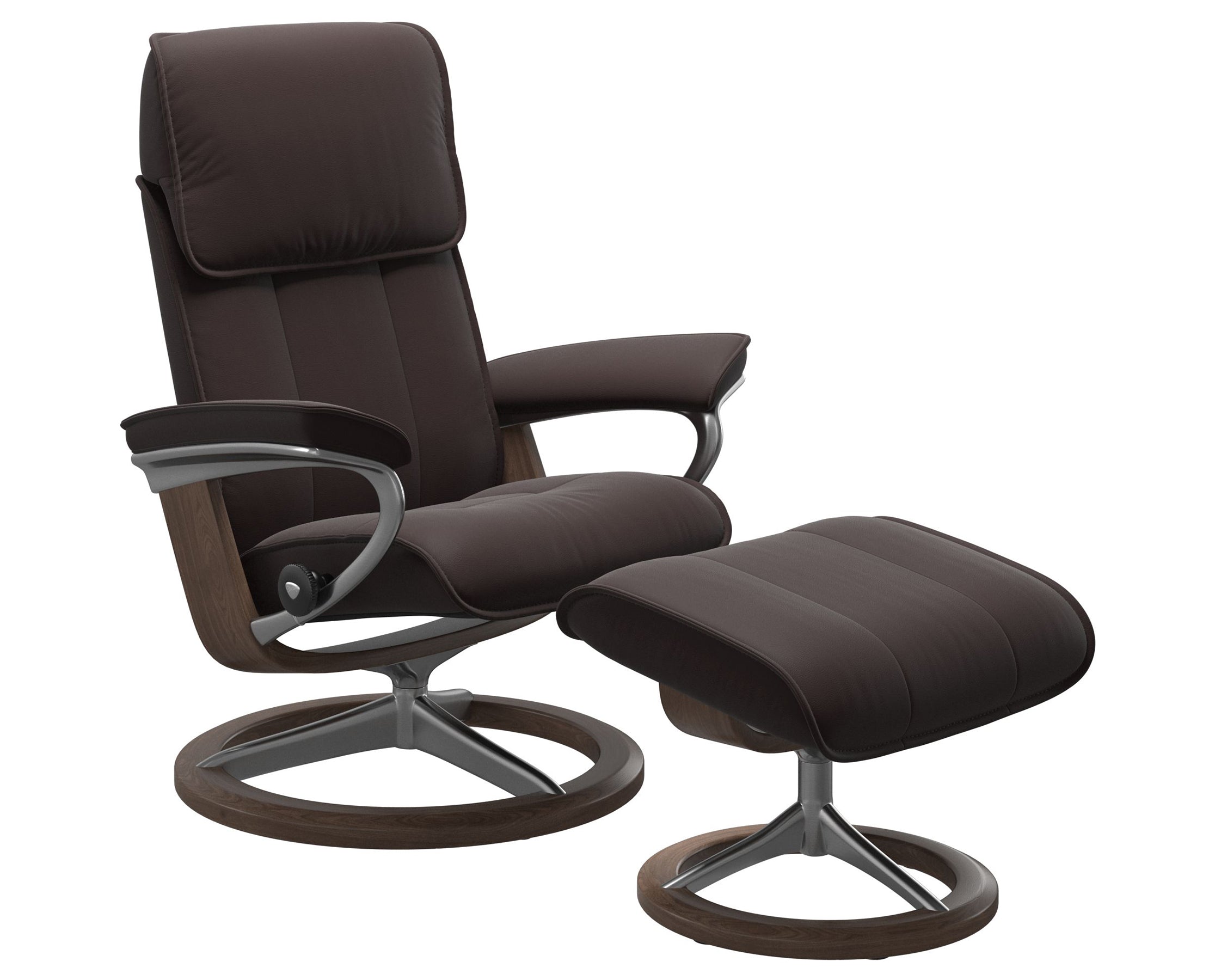 Paloma Leather Chocolate M/L and Walnut Base | Stressless Admiral Signature Recliner | Valley Ridge Furniture