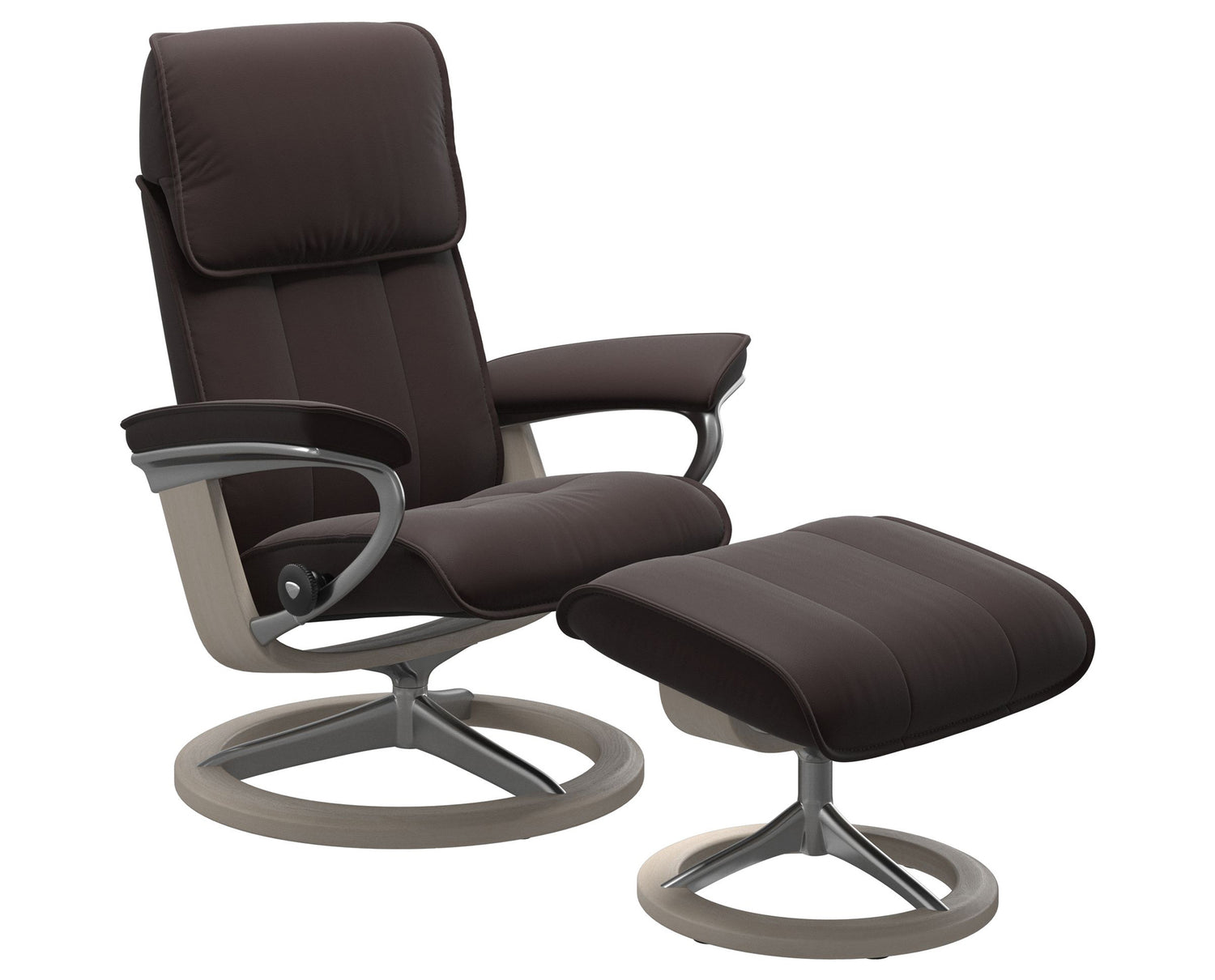 Paloma Leather Chocolate M/L and Whitewash Base | Stressless Admiral Signature Recliner | Valley Ridge Furniture