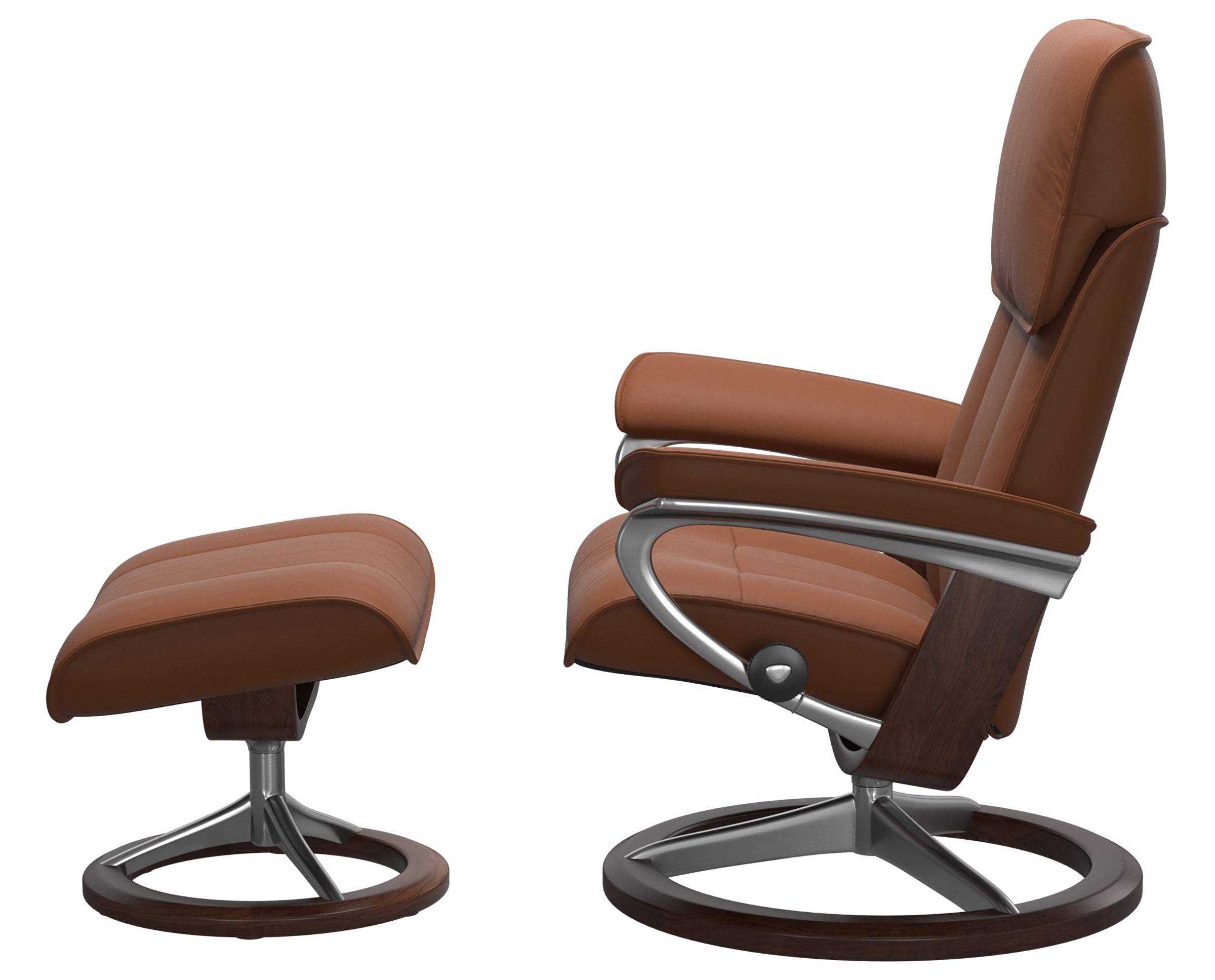 Paloma Leather New Cognac M/L &amp; Brown Base | Stressless Admiral Signature Recliner | Valley Ridge Furniture