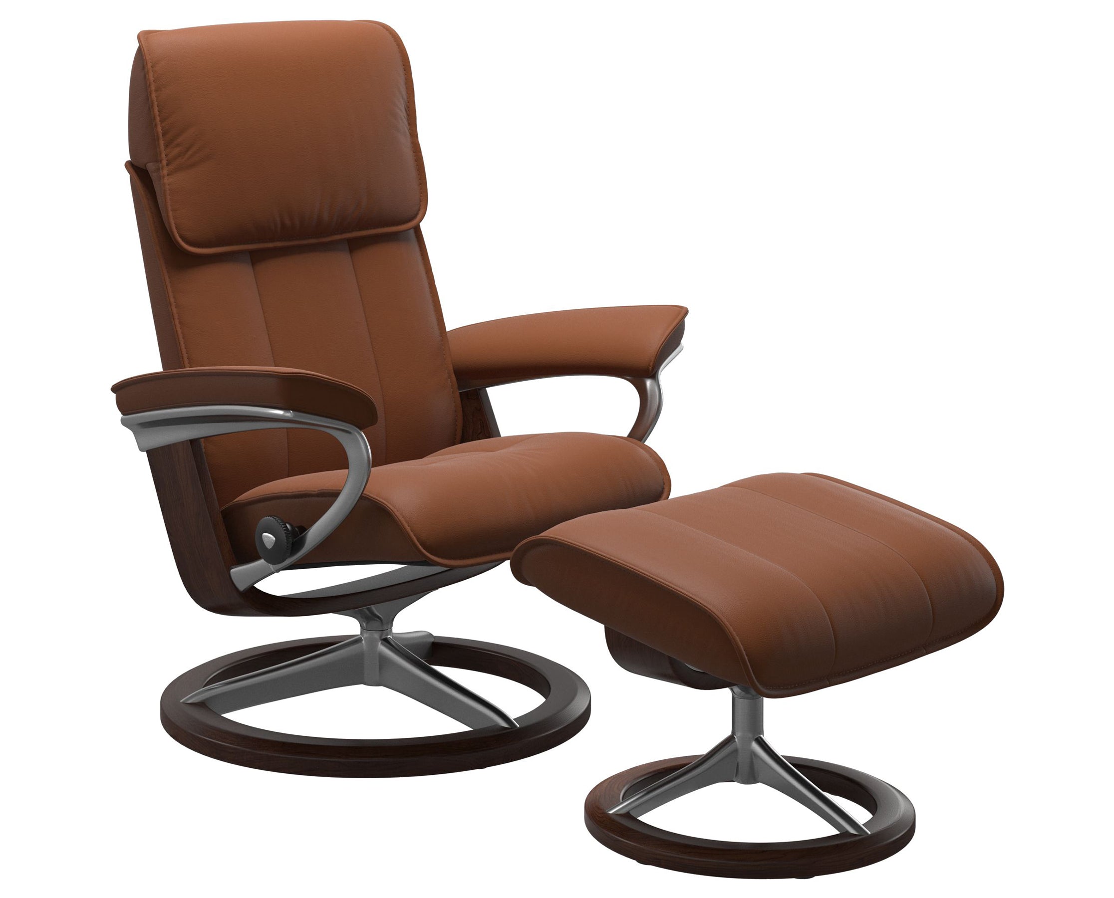 Paloma Leather New Cognac M/L and Brown Base | Stressless Admiral Signature Recliner | Valley Ridge Furniture