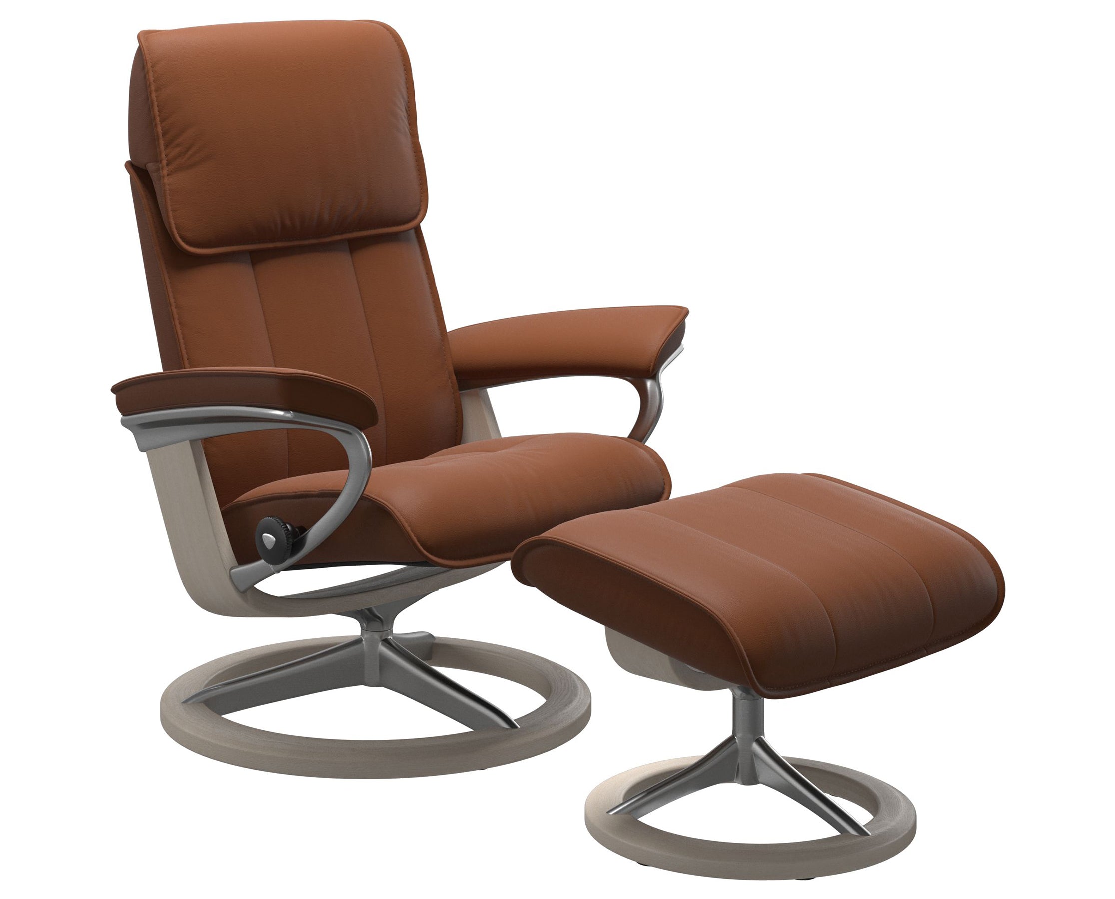 Paloma Leather New Cognac M/L and Whitewash Base | Stressless Admiral Signature Recliner | Valley Ridge Furniture