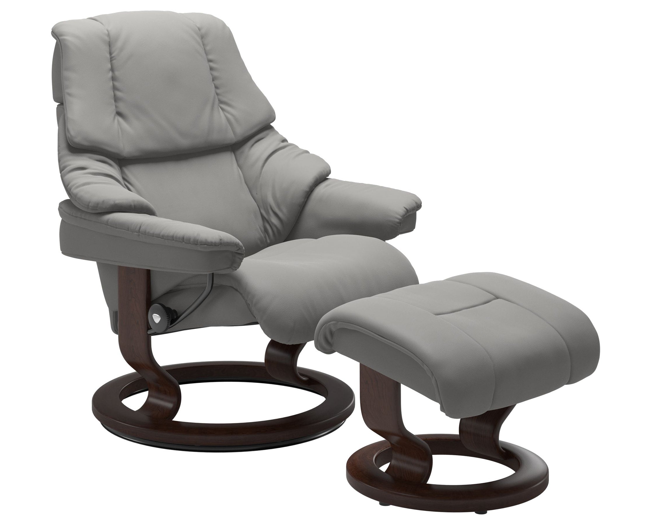 Paloma Leather Silver Grey S/M/L and Brown Base | Stressless Reno Classic Recliner | Valley Ridge Furniture
