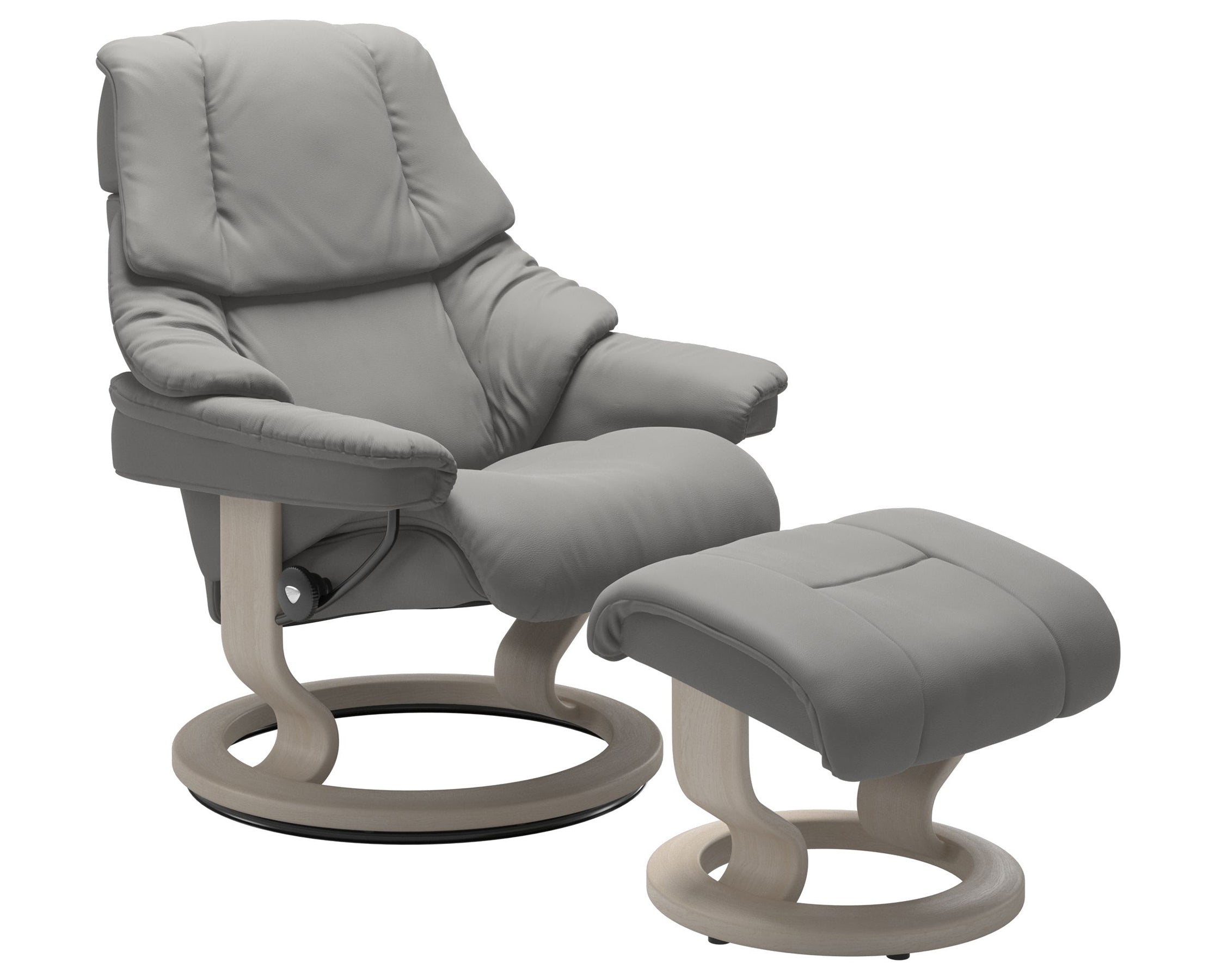 Paloma Leather Silver Grey S/M/L and Whitewash Base | Stressless Reno Classic Recliner | Valley Ridge Furniture