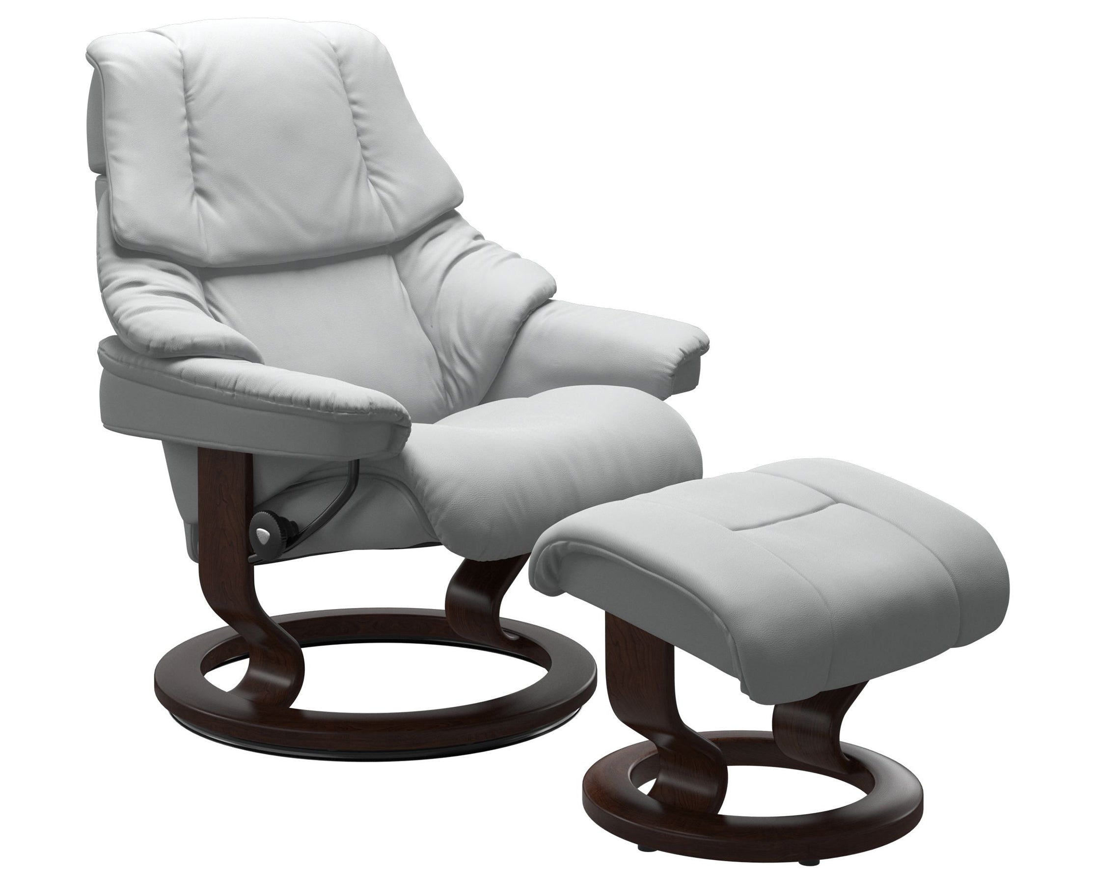 Paloma Leather Misty Grey S/M/L and Brown Base | Stressless Reno Classic Recliner | Valley Ridge Furniture