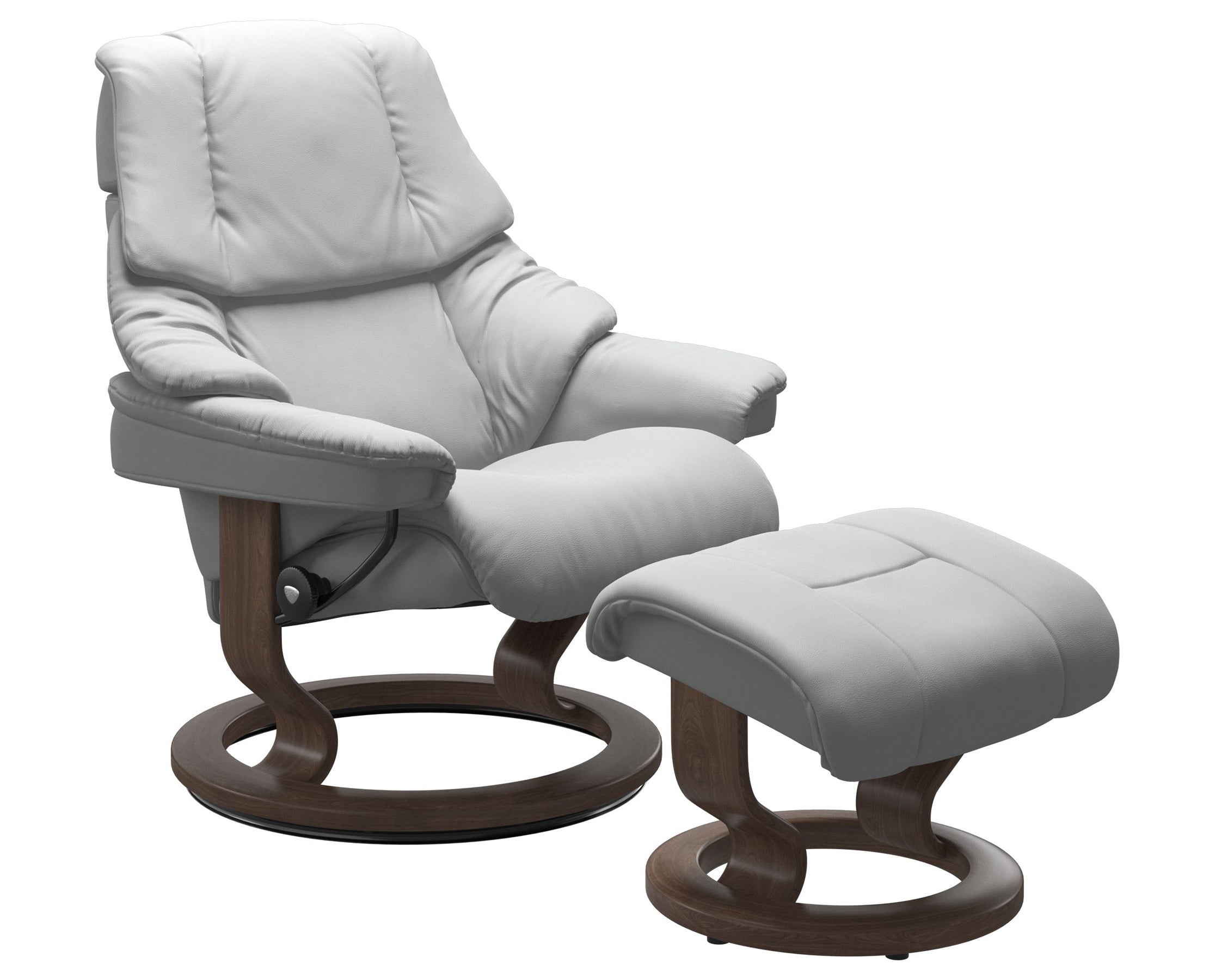 Paloma Leather Misty Grey S/M/L and Walnut Base | Stressless Reno Classic Recliner | Valley Ridge Furniture
