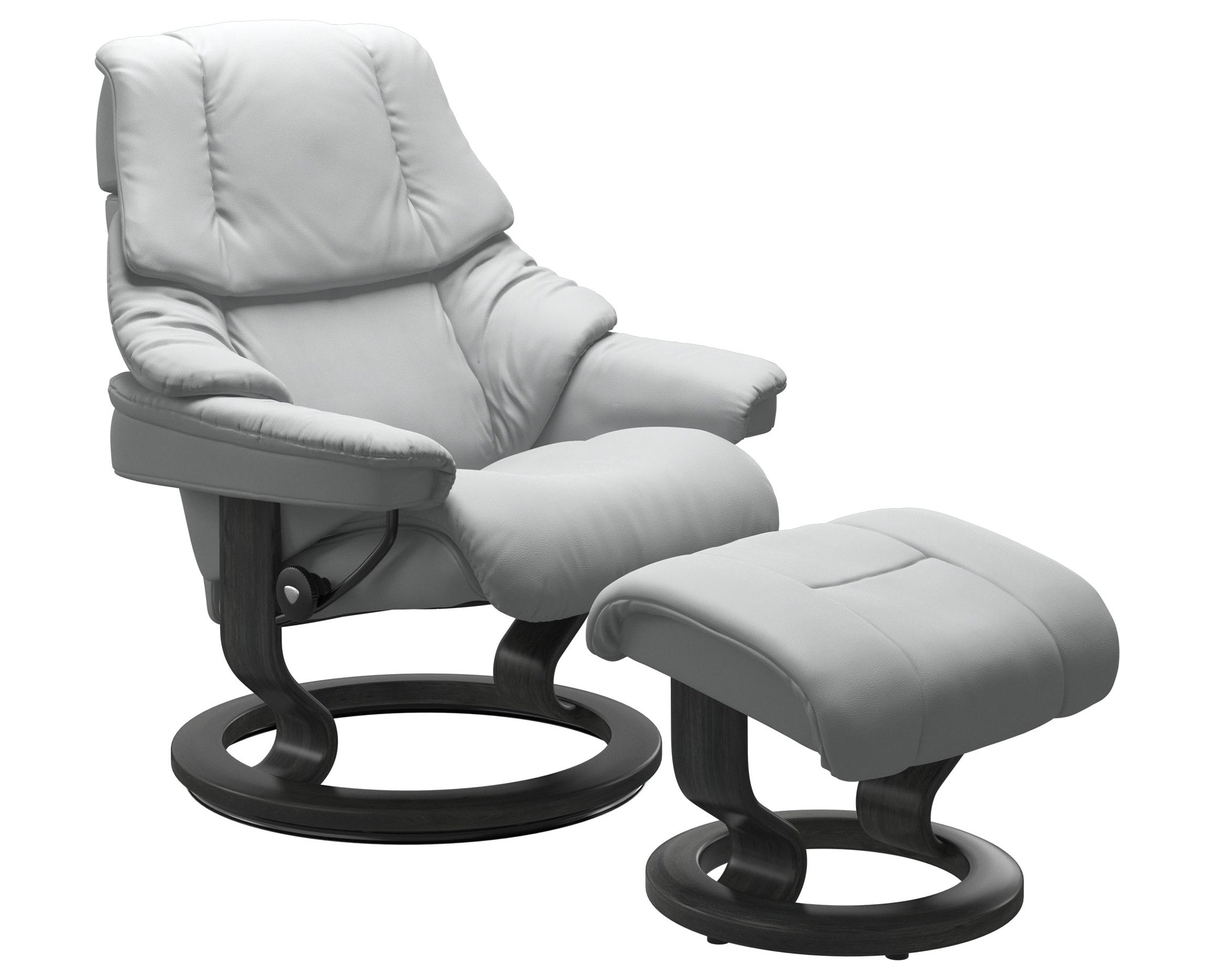 Paloma Leather Misty Grey S/M/L and Grey Base | Stressless Reno Classic Recliner | Valley Ridge Furniture