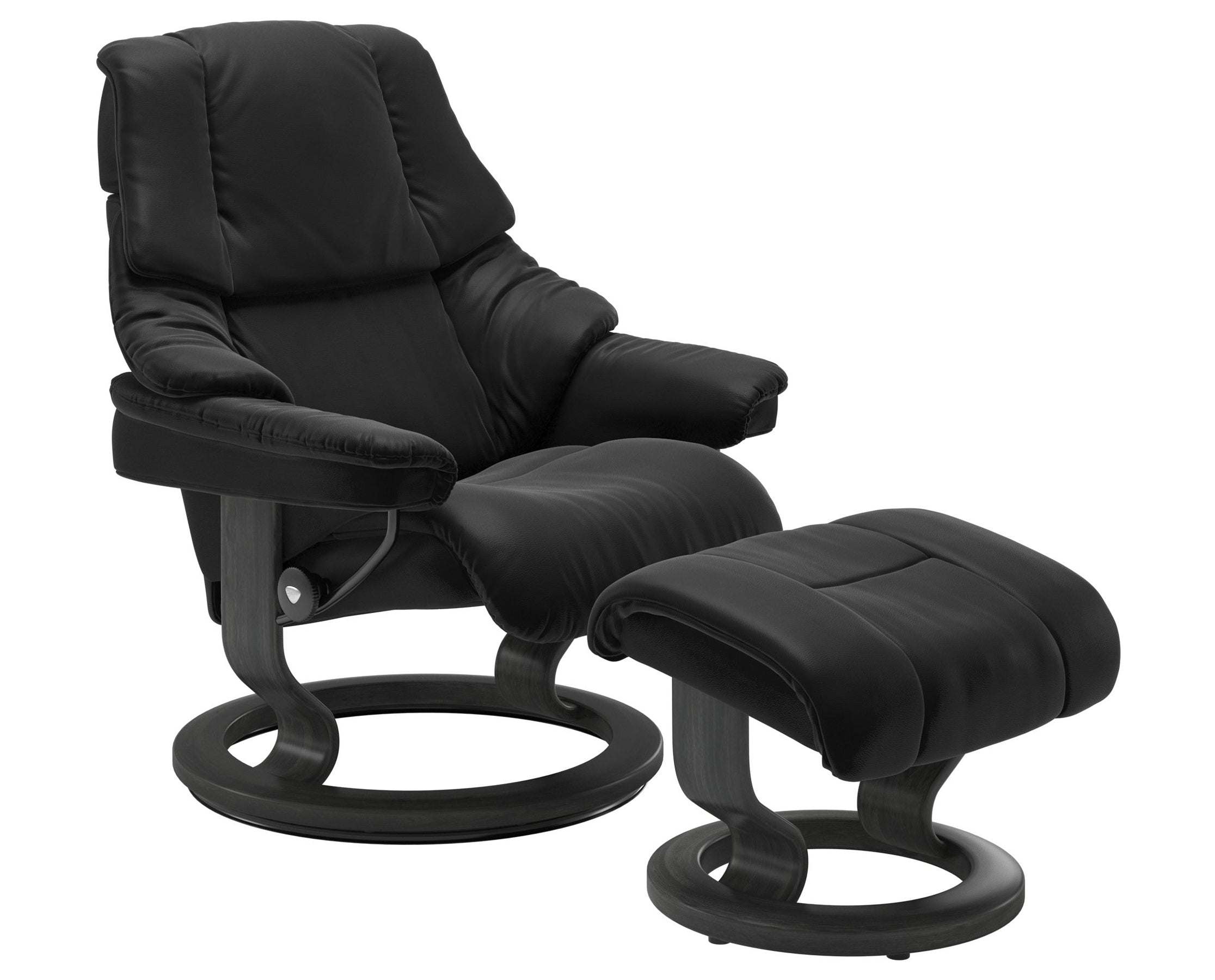 Paloma Leather Black S/M/L and Grey Base | Stressless Reno Classic Recliner | Valley Ridge Furniture