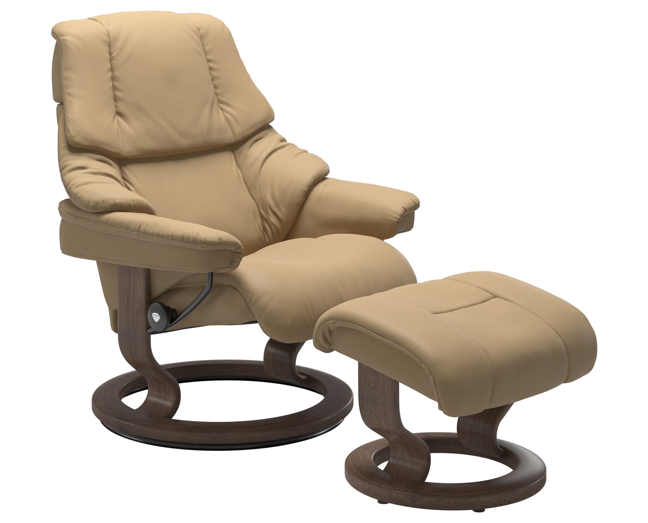 Paloma Leather Sand S/M/L and Walnut Base | Stressless Reno Classic Recliner | Valley Ridge Furniture