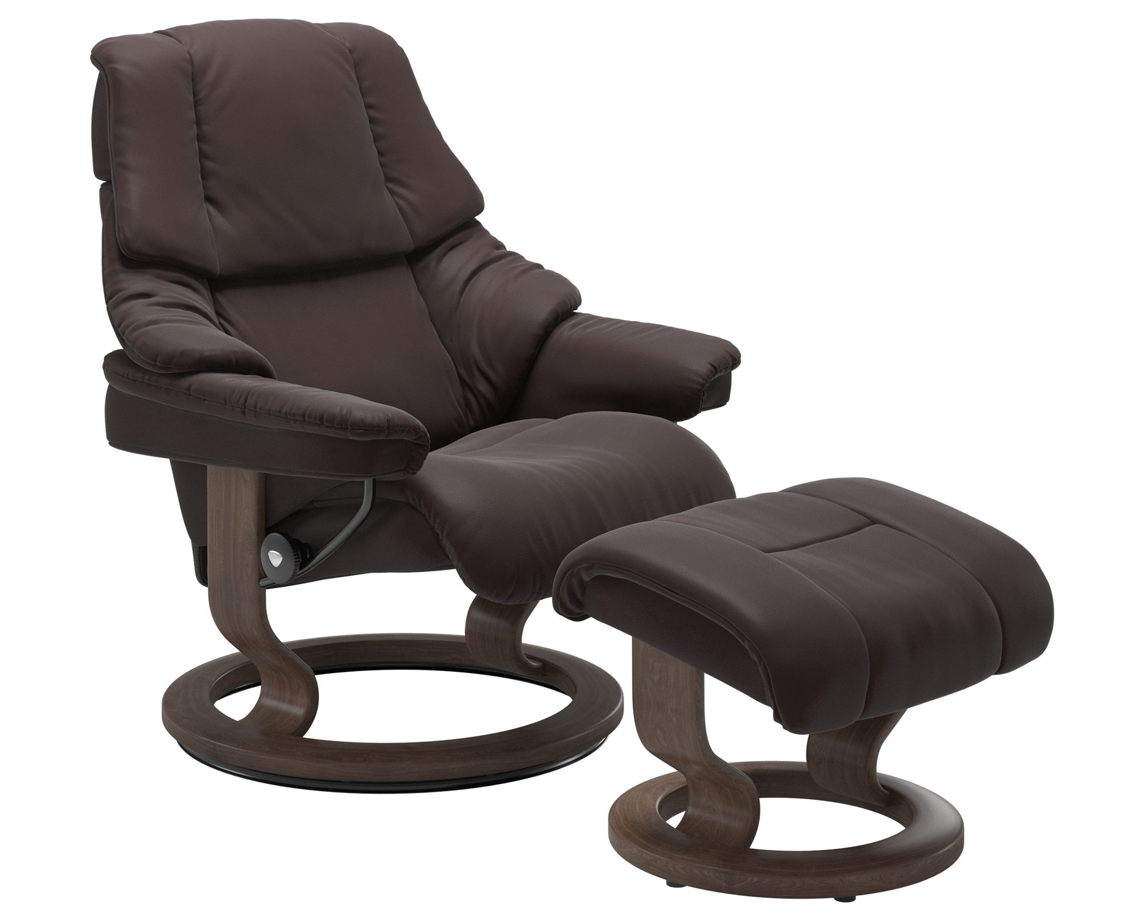 Paloma Leather Chocolate S/M/L and Walnut Base | Stressless Reno Classic Recliner | Valley Ridge Furniture