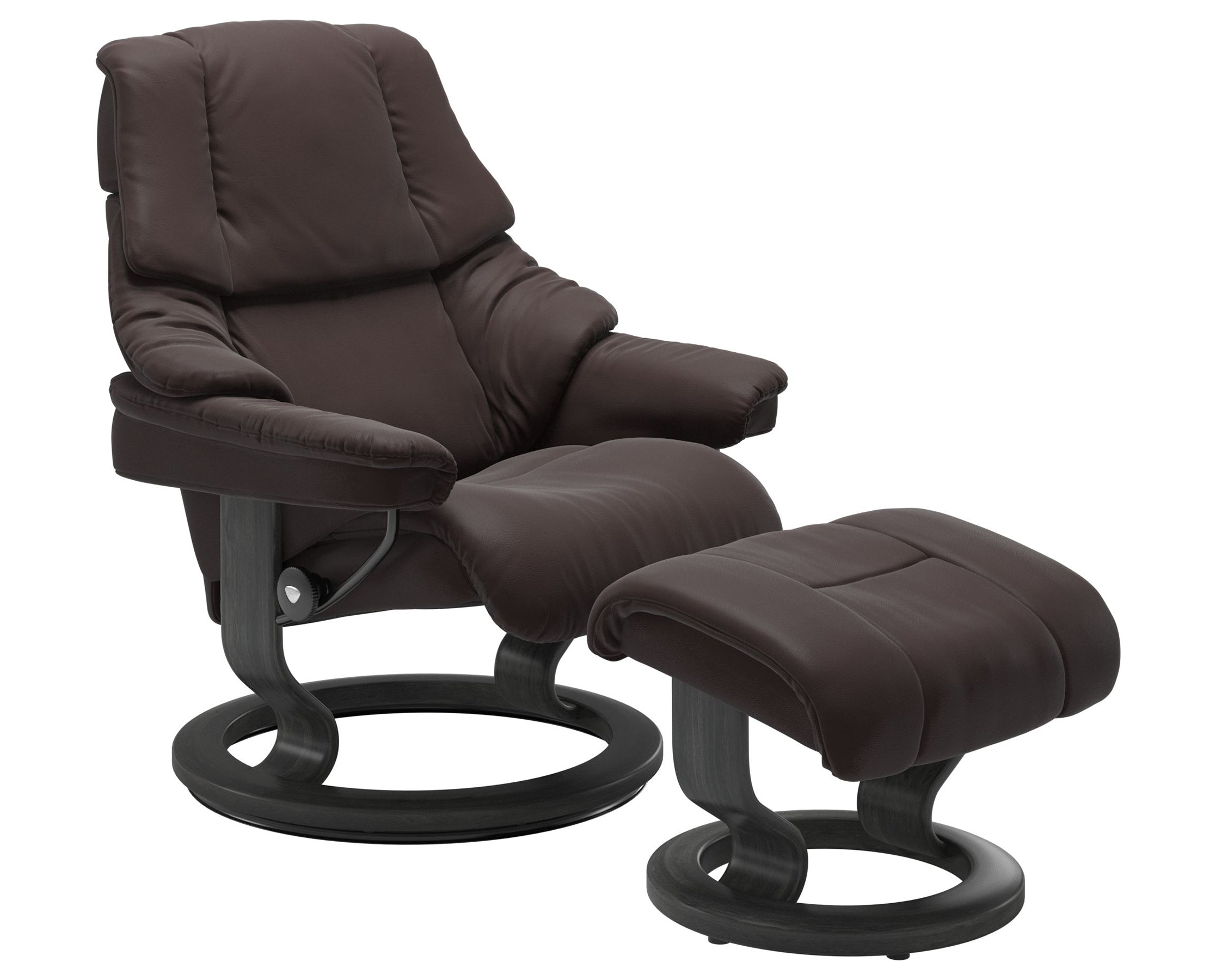 Paloma Leather Chocolate S/M/L and Grey Base | Stressless Reno Classic Recliner | Valley Ridge Furniture