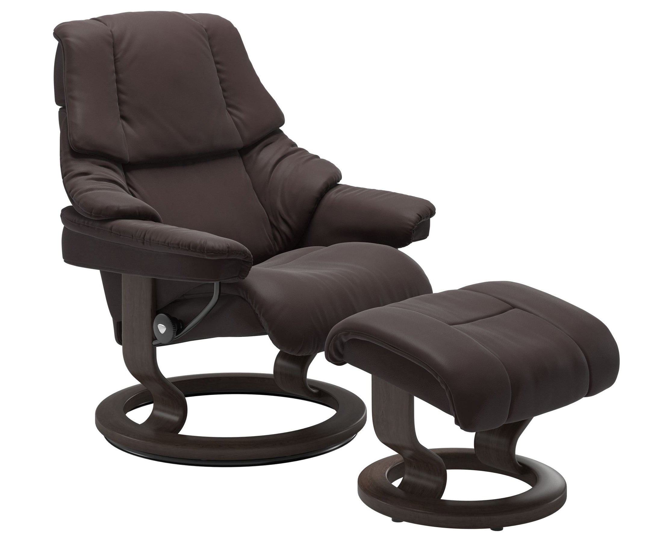 Paloma Leather Chocolate S/M/L and Wenge Base | Stressless Reno Classic Recliner | Valley Ridge Furniture