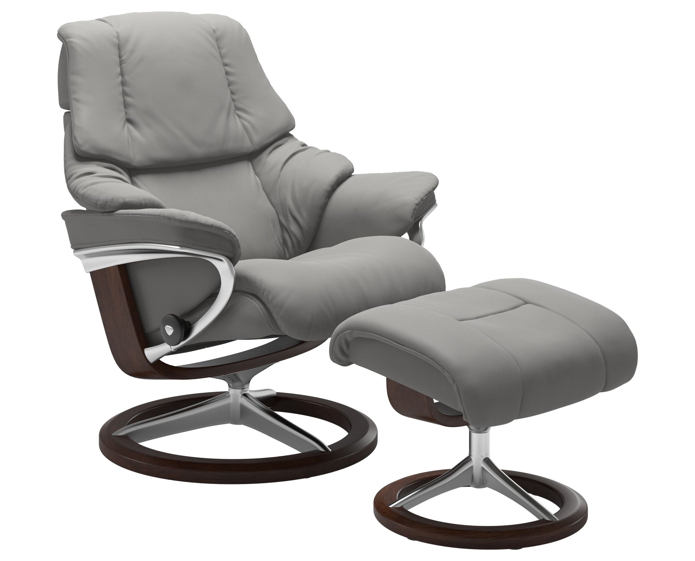 Paloma Leather Silver Grey S/M/L and Brown Base | Stressless Reno Signature Recliner | Valley Ridge Furniture