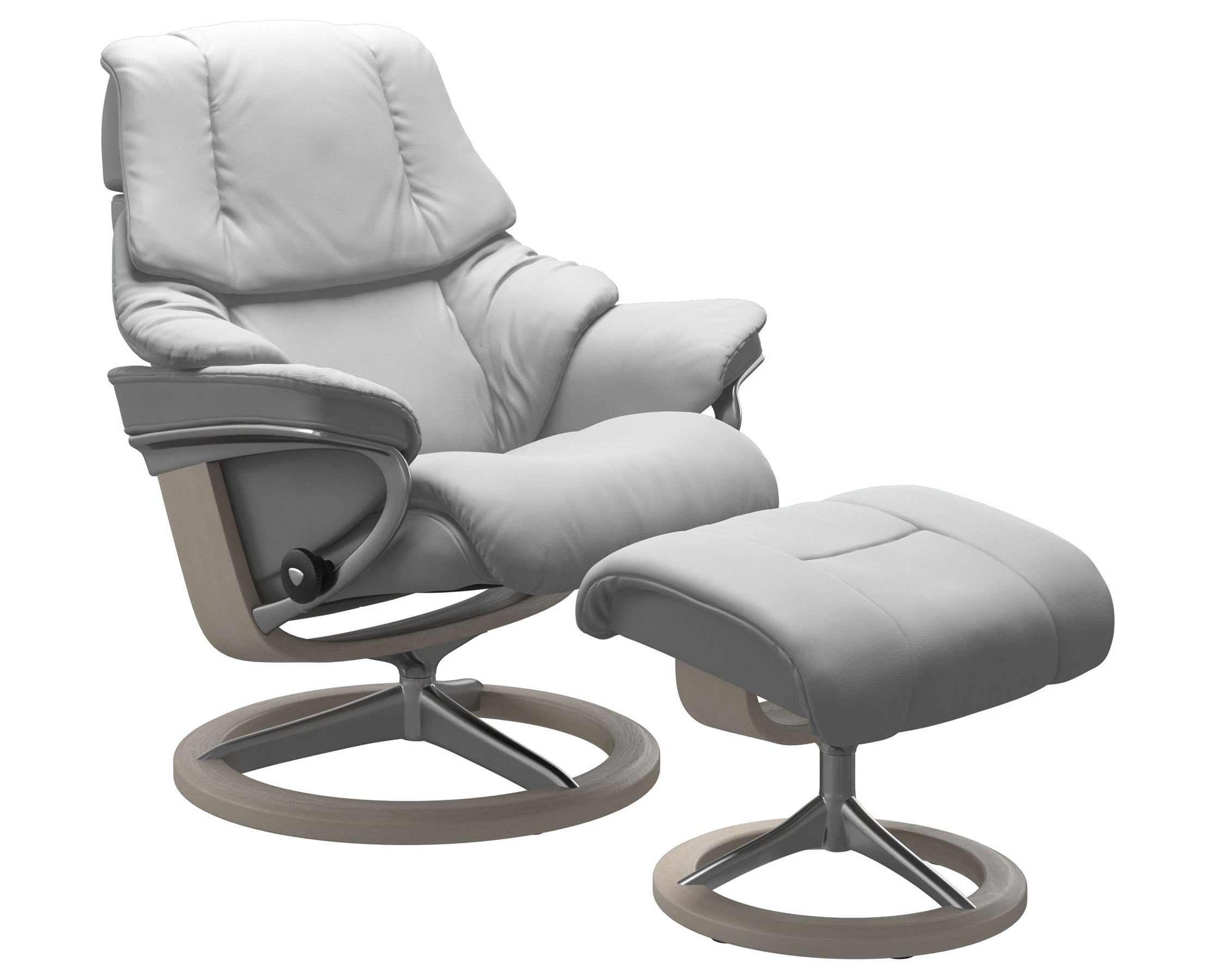 Paloma Leather Misty Grey S/M/L and Whitewash Base | Stressless Reno Signature Recliner | Valley Ridge Furniture