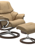 Paloma Leather Sand S/M/L and Walnut Base | Stressless Reno Signature Recliner | Valley Ridge Furniture