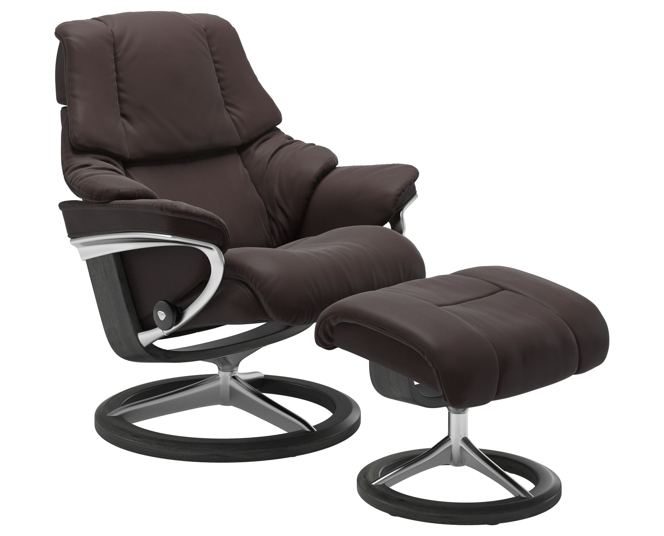 Paloma Leather Chocolate S/M/L and Grey Base | Stressless Reno Signature Recliner | Valley Ridge Furniture