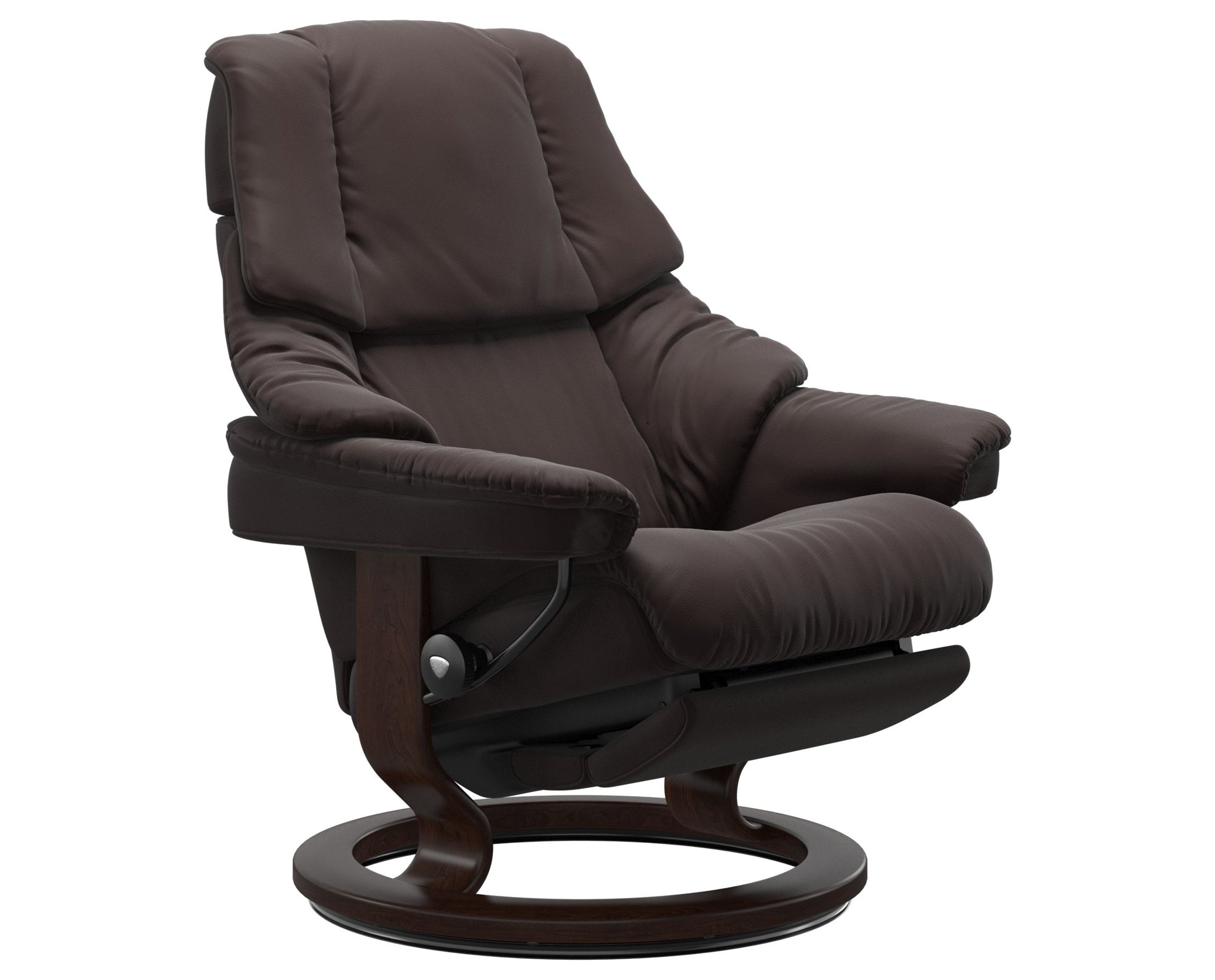 Paloma Leather Chocolate M/L & Brown Base | Stressless Reno Classic Power Recliner | Valley Ridge Furniture