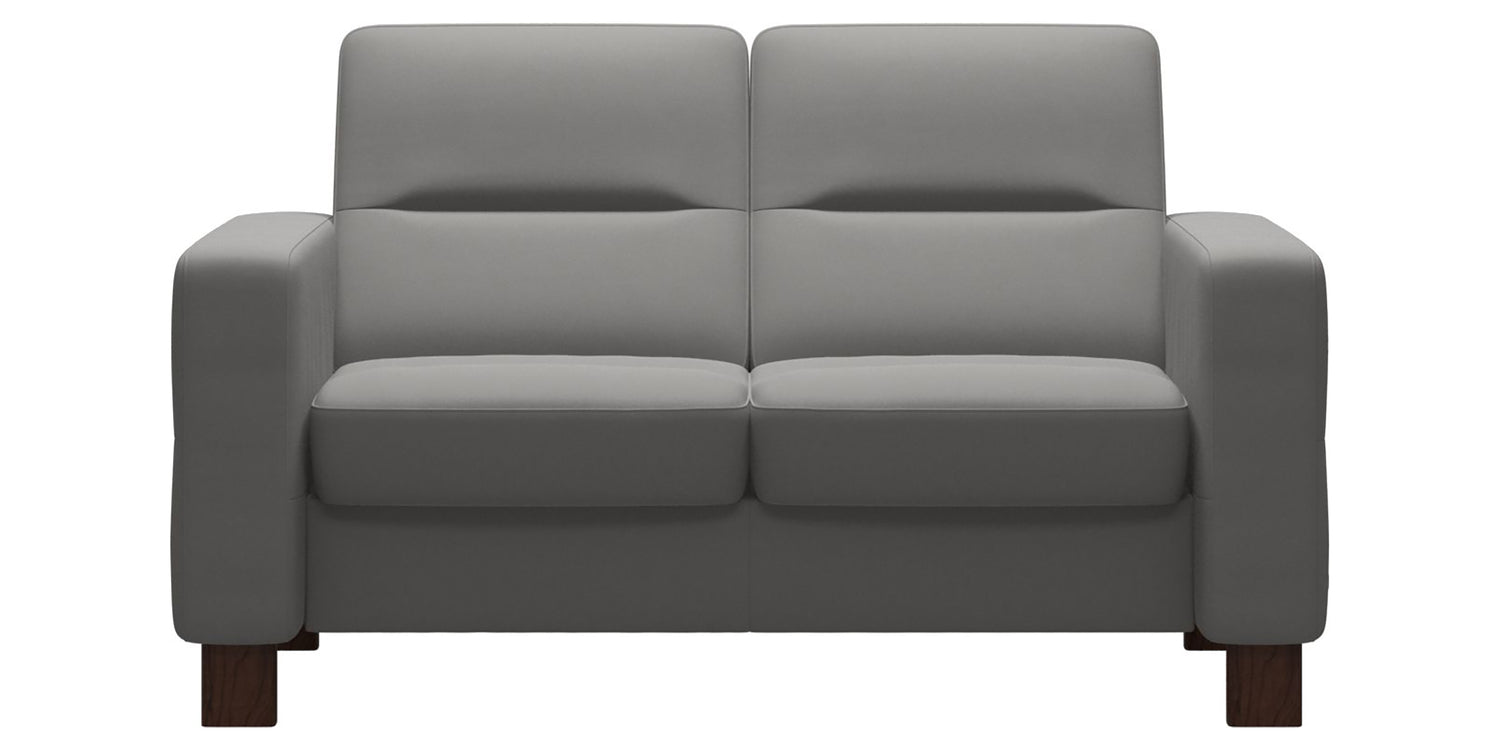 Paloma Leather Silver Grey & Brown Base | Stressless Wave 2-Seater Low Back Sofa | Valley Ridge Furniture