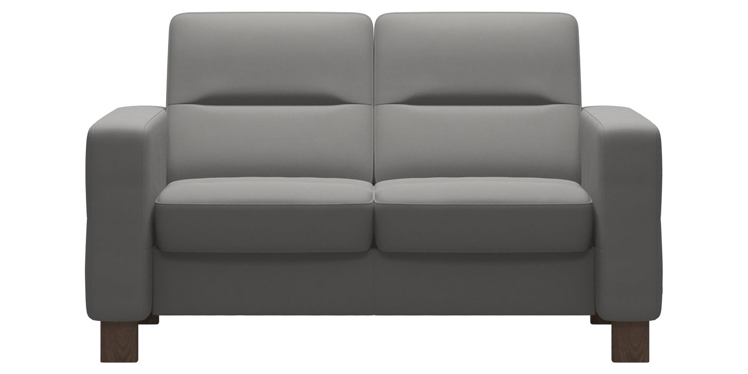 Paloma Leather Silver Grey & Walnut Base | Stressless Wave 2-Seater Low Back Sofa | Valley Ridge Furniture