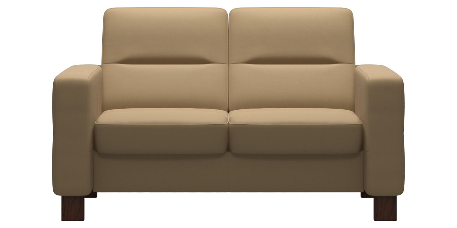 Paloma Leather Sand & Brown Base | Stressless Wave 2-Seater Low Back Sofa | Valley Ridge Furniture