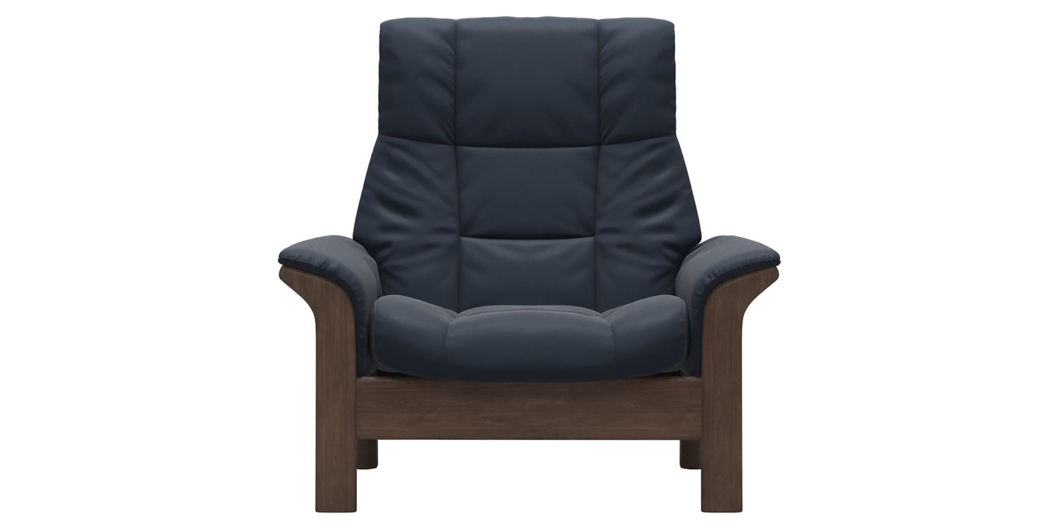 Paloma Leather Oxford Blue & Walnut Base | Stressless Buckingham High Back Chair | Valley Ridge Furniture
