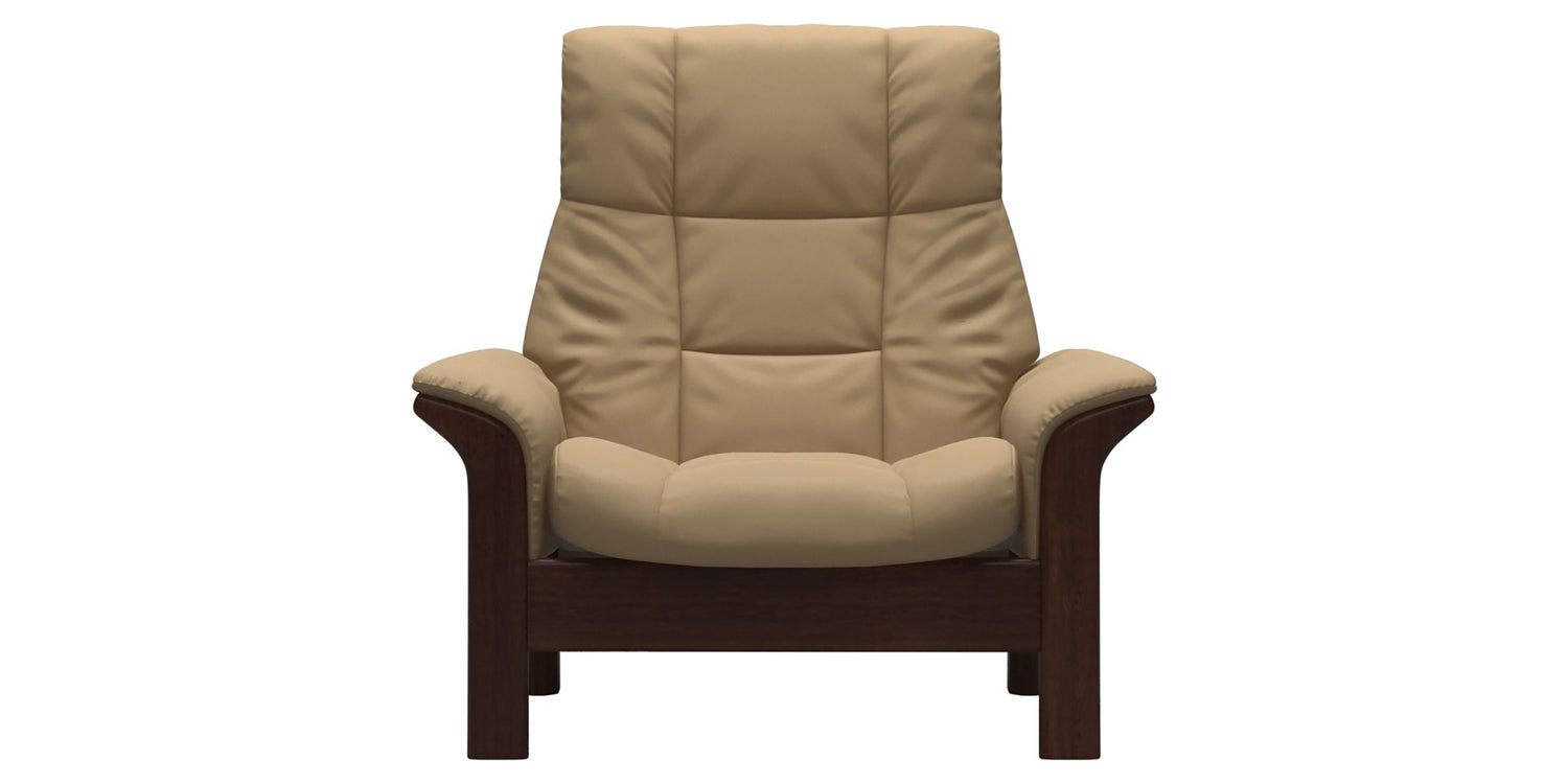 Paloma Leather Sand & Brown Base | Stressless Buckingham High Back Chair | Valley Ridge Furniture