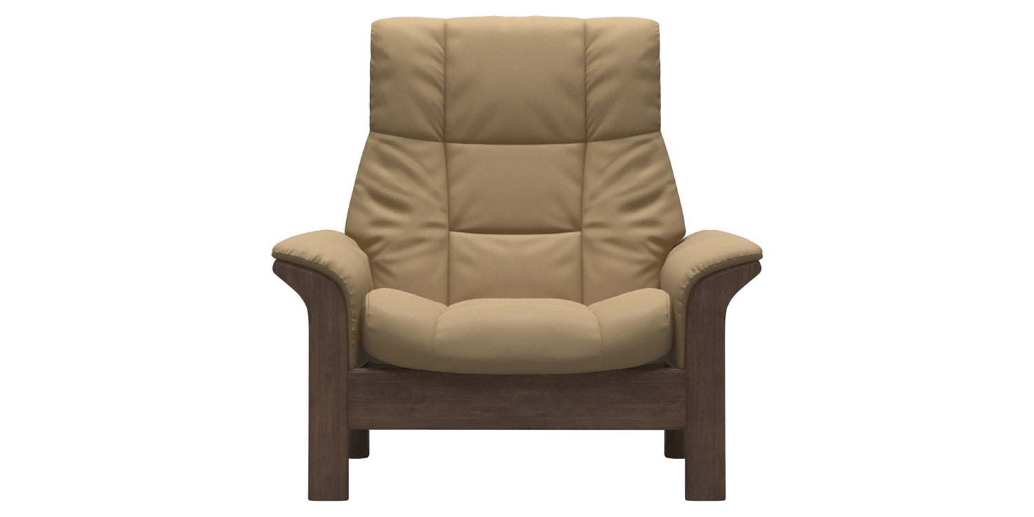 Paloma Leather Sand & Walnut Base | Stressless Buckingham High Back Chair | Valley Ridge Furniture