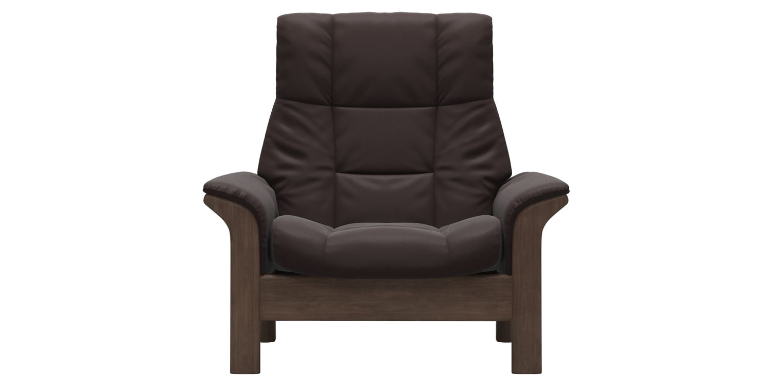Paloma Leather Chocolate & Walnut Base | Stressless Buckingham High Back Chair | Valley Ridge Furniture