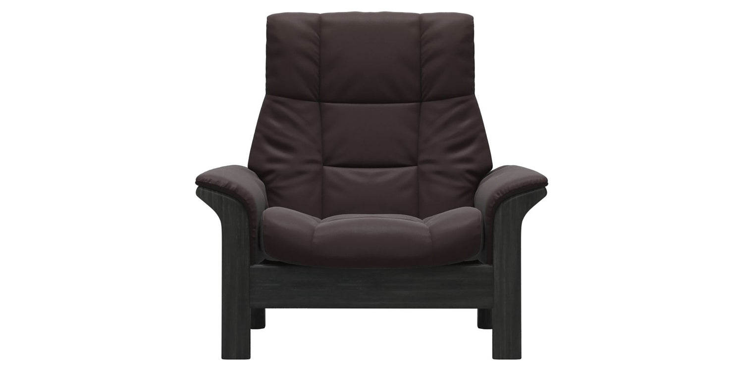 Paloma Leather Chocolate & Grey Base | Stressless Buckingham High Back Chair | Valley Ridge Furniture